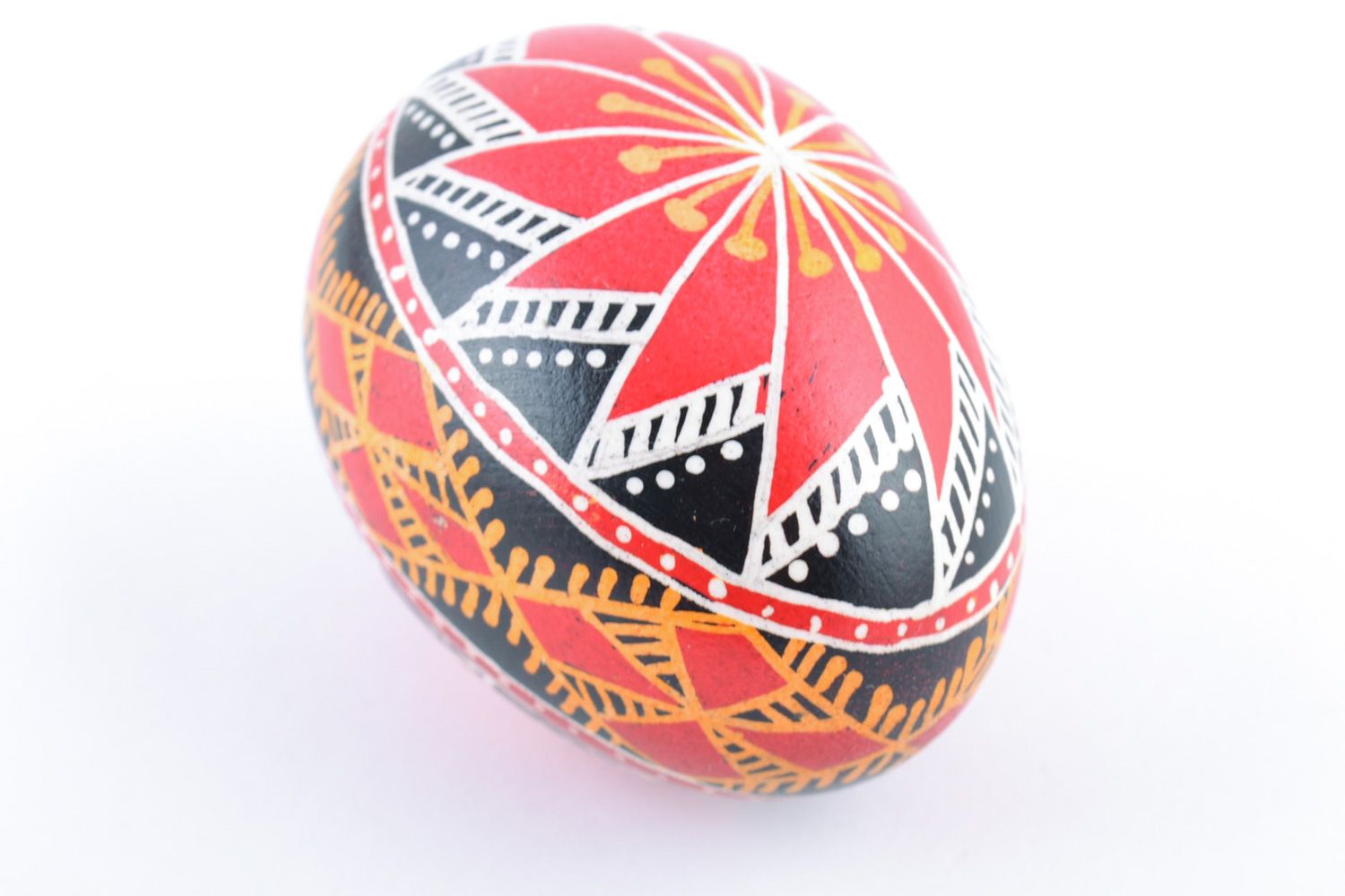 Homemade painted Easter chicken egg of red and black colors photo 4