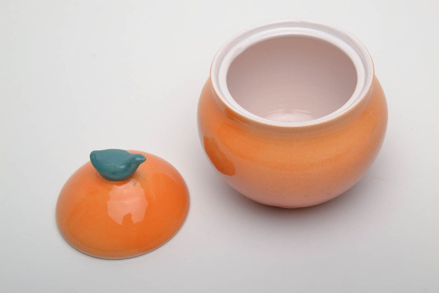 Orange ceramic sugar bowl photo 3