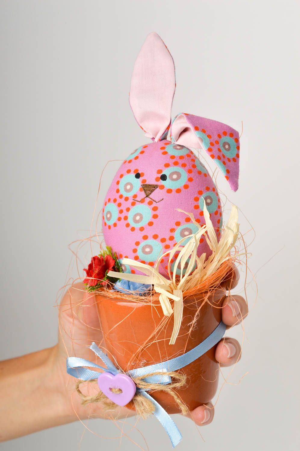 Muñeco artesanal decoración de casa vistosa regalo original Conejo en maceta foto 2