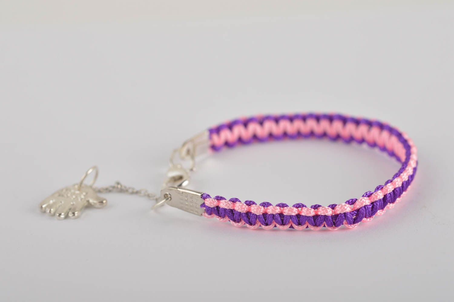 Bracelet textile Bijou fait main tressé violet rose Accessoire fille design photo 4