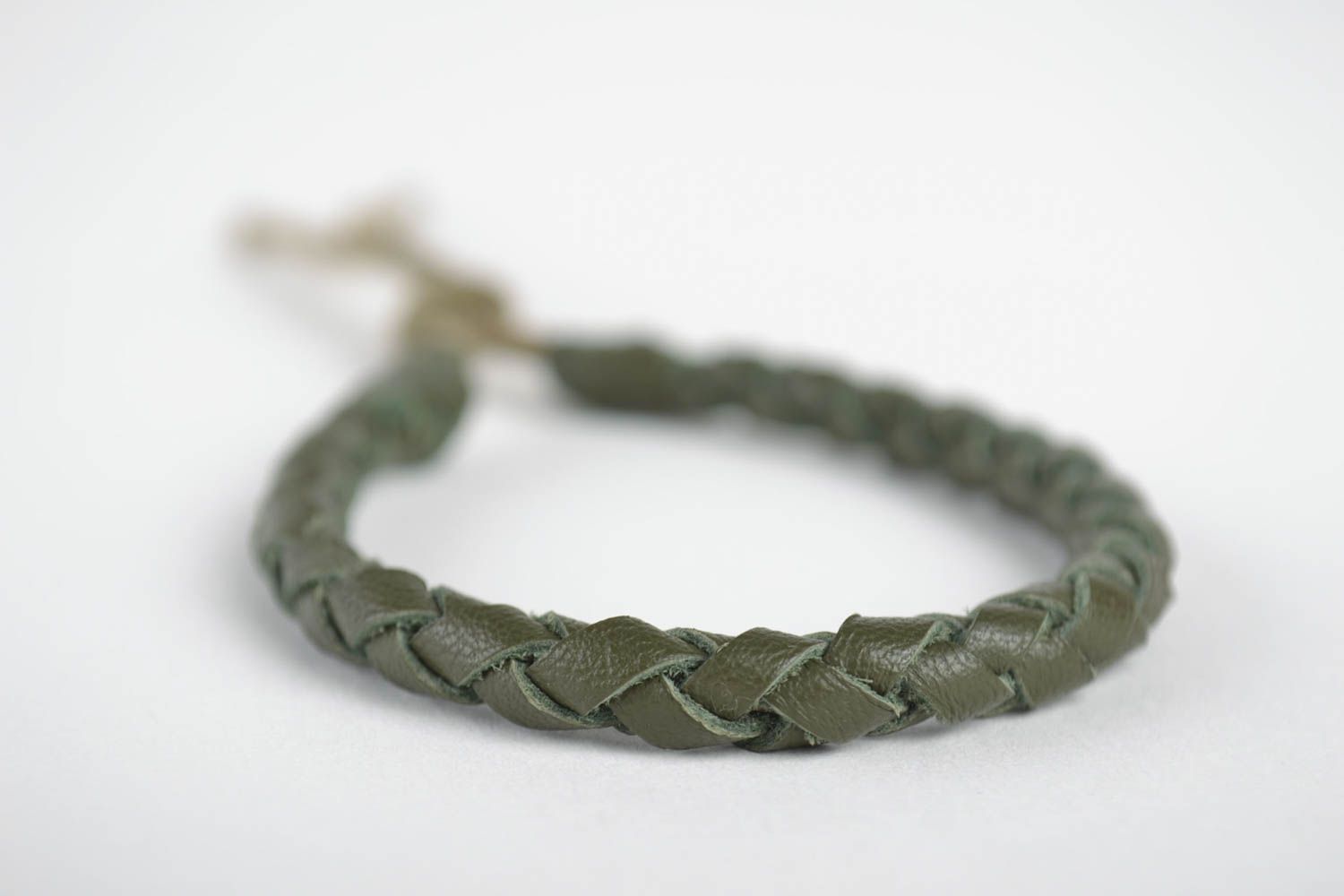 Green thin leather bracelet handmade wrist accessory cute male bracelet photo 3