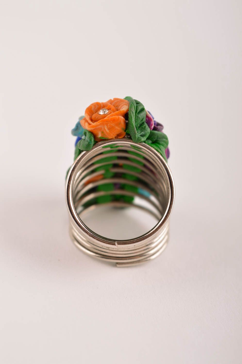 Кольцо ручной работы украшение из полимерной глины модное кольцо широкое фото 4