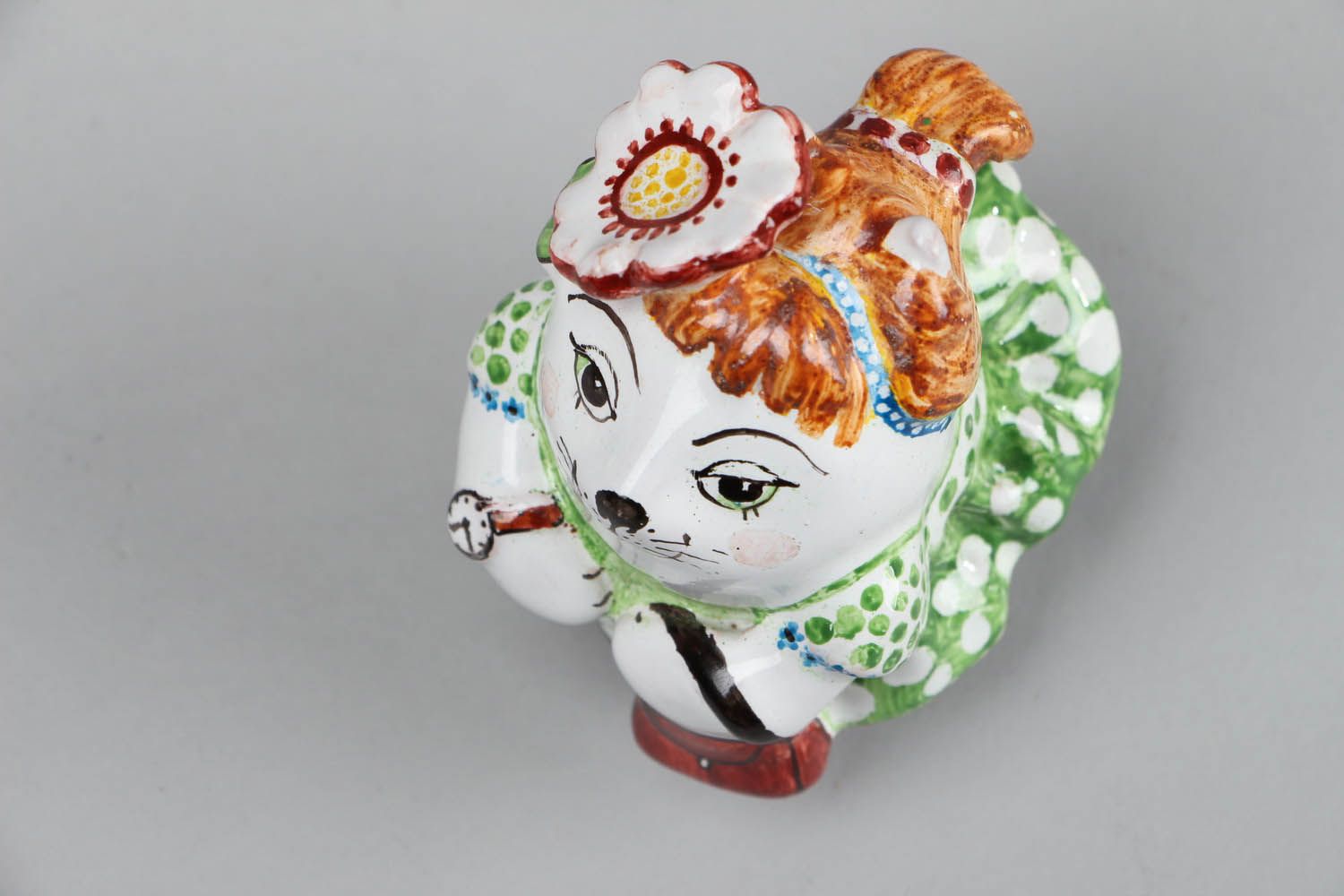 Figurine céramique décorative Chatte avec sac  photo 3