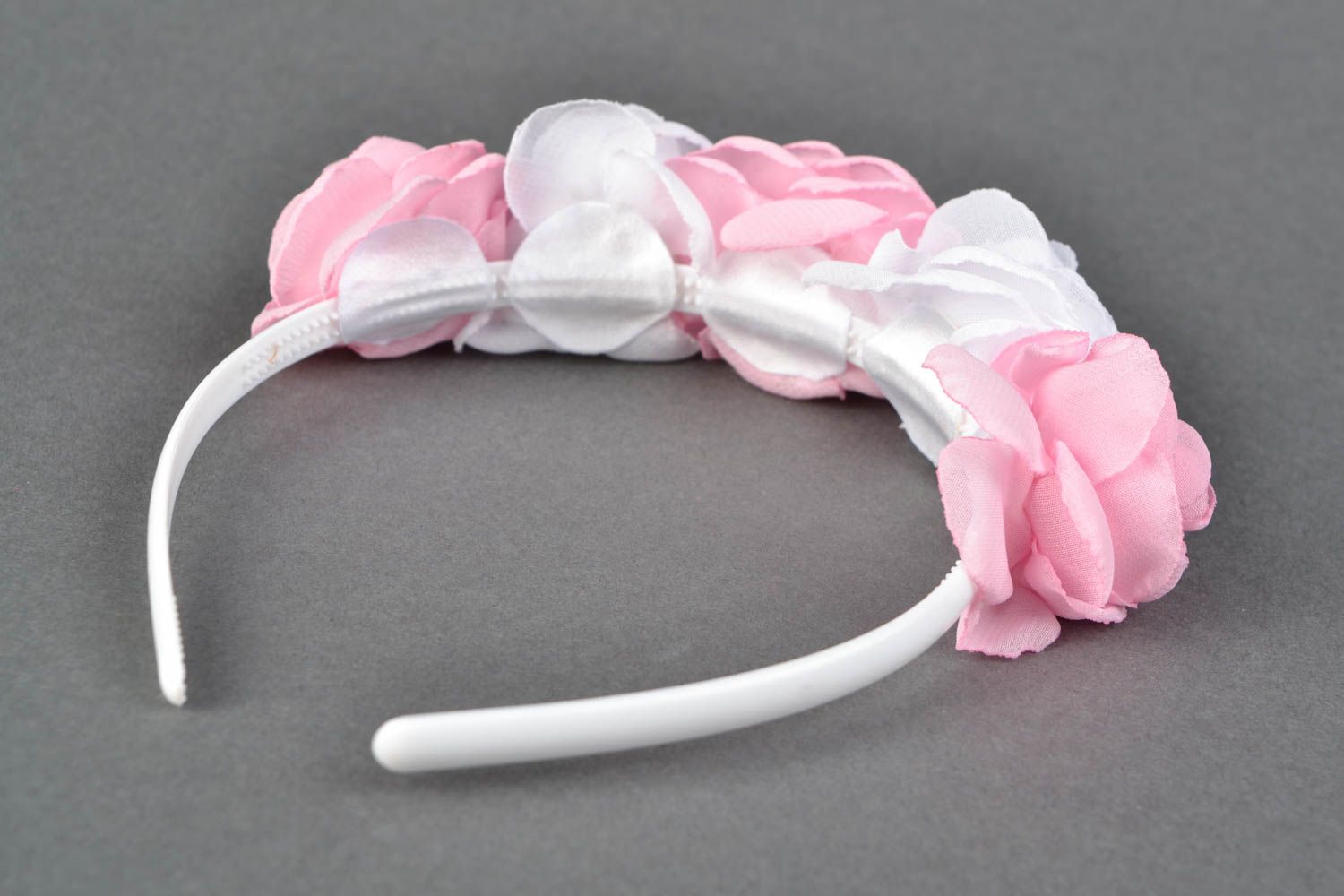 Serre-tête à cheveux en fleurs artificielles fait main blanc rose en chiffon photo 4
