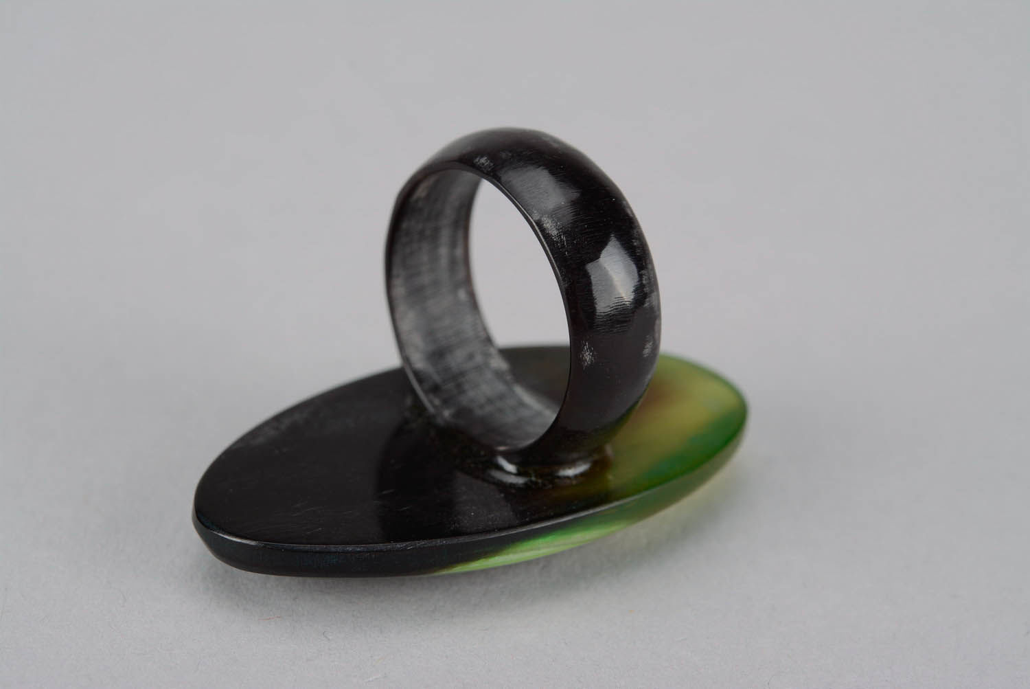 Oval ring made of cow horn photo 2