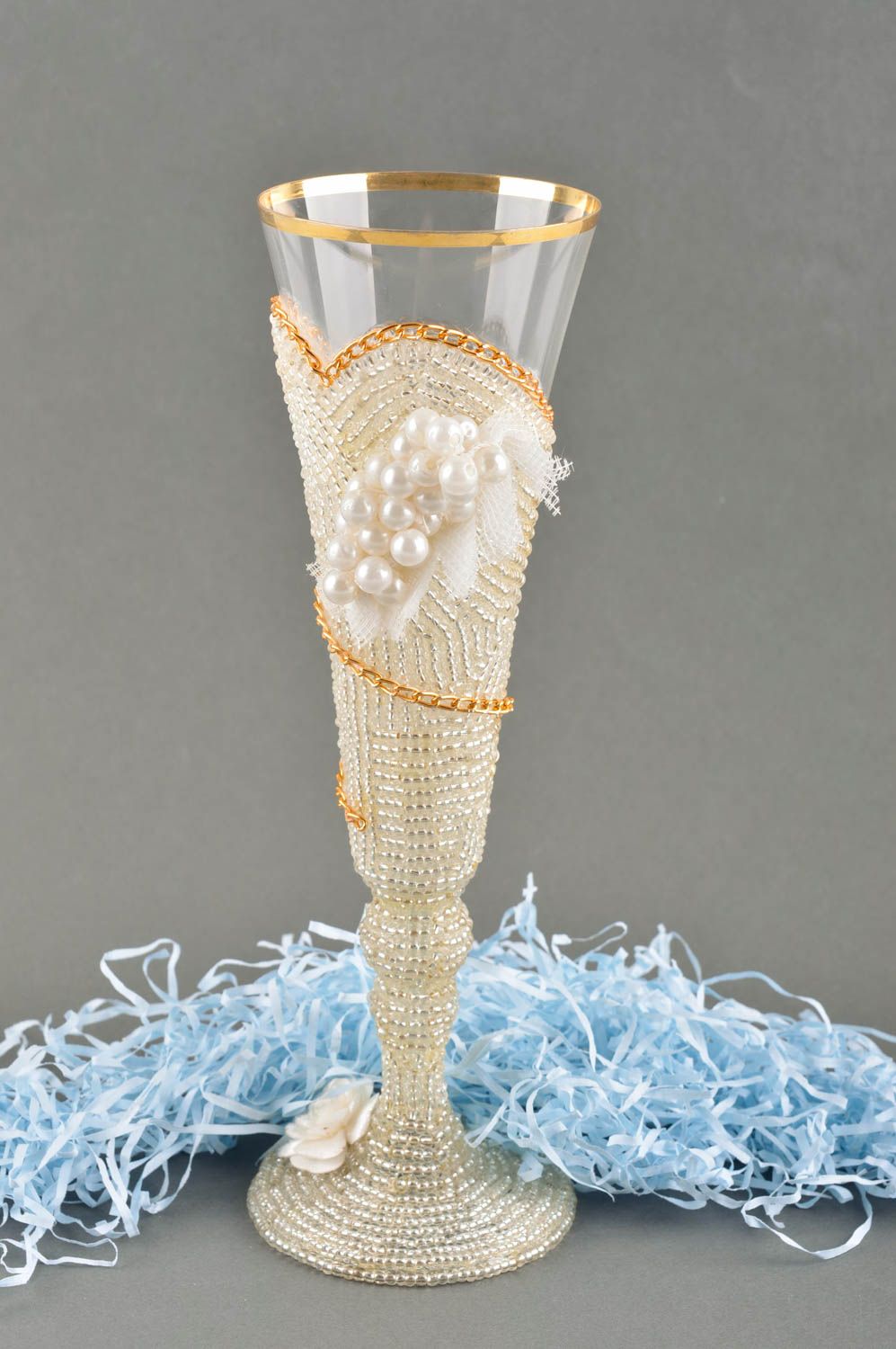 Copa de cristal hecha a mano con flor clara detalle de boda regalo original foto 1
