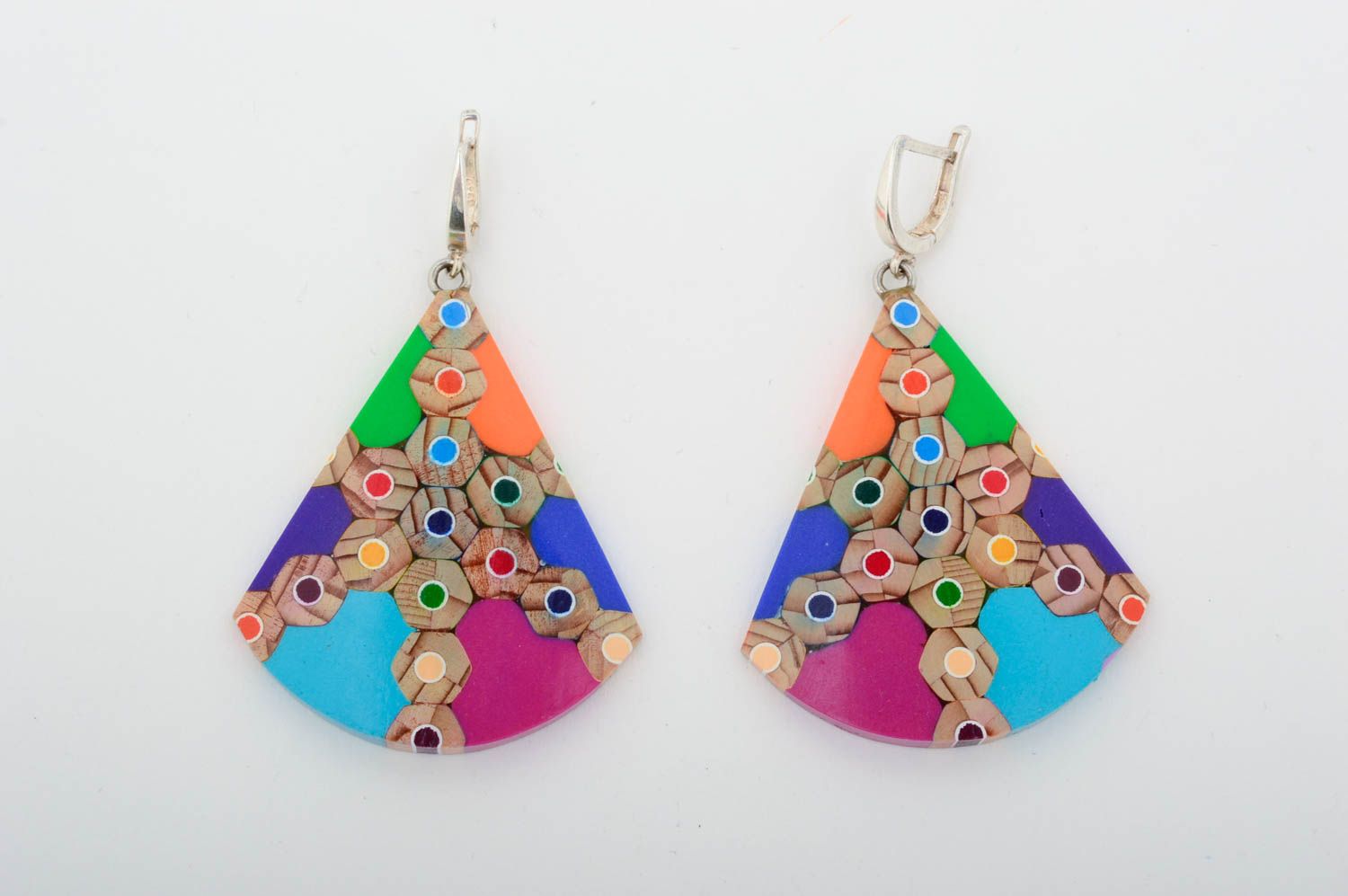 Handmade clay dangling earrings unusual bright earrings designer jewelry photo 3