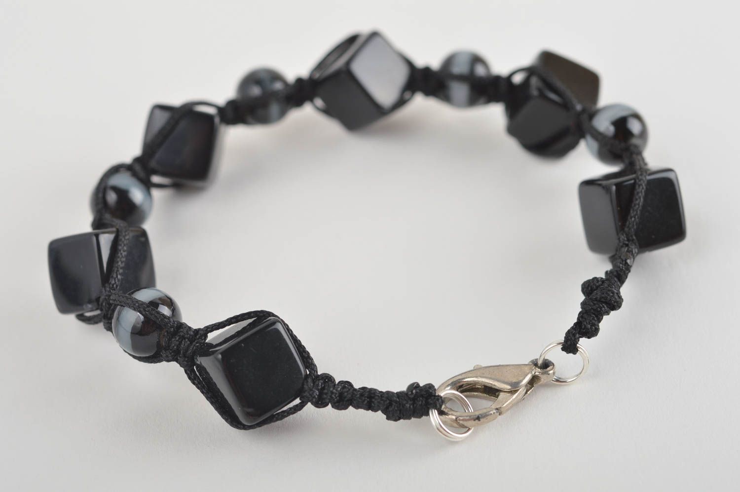 Black beads' black cord strand bracelet  photo 5