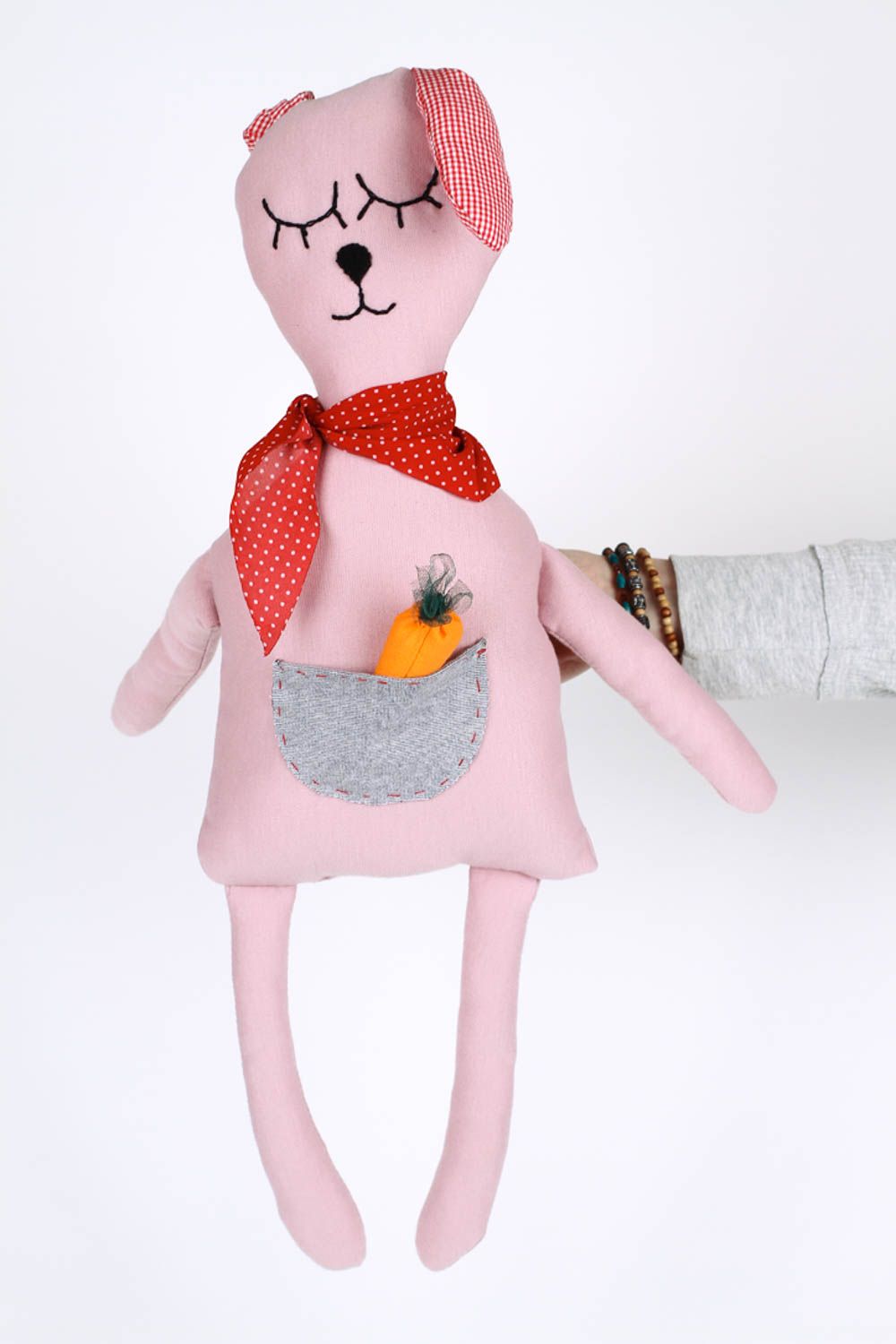 Игрушка заяц ручной работы стильный подарок авторская игрушка розовая красивая фото 2