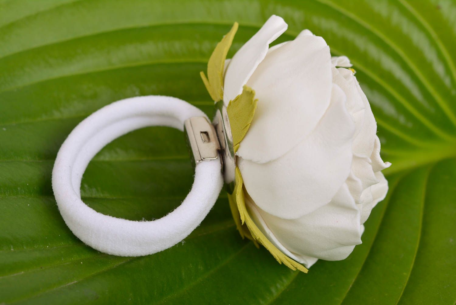 Handmade designer elastic hair band with volume light large foamiran flower photo 3