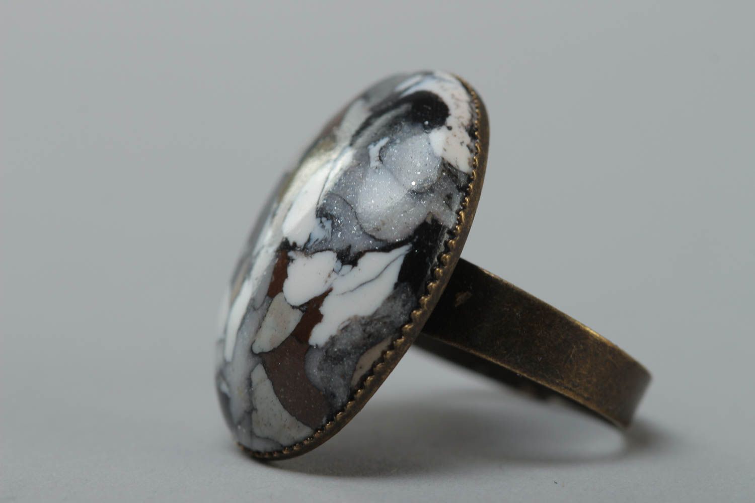 Кольцо из полимерной глины необычное овальное ручной работы разъемное красивое фото 2