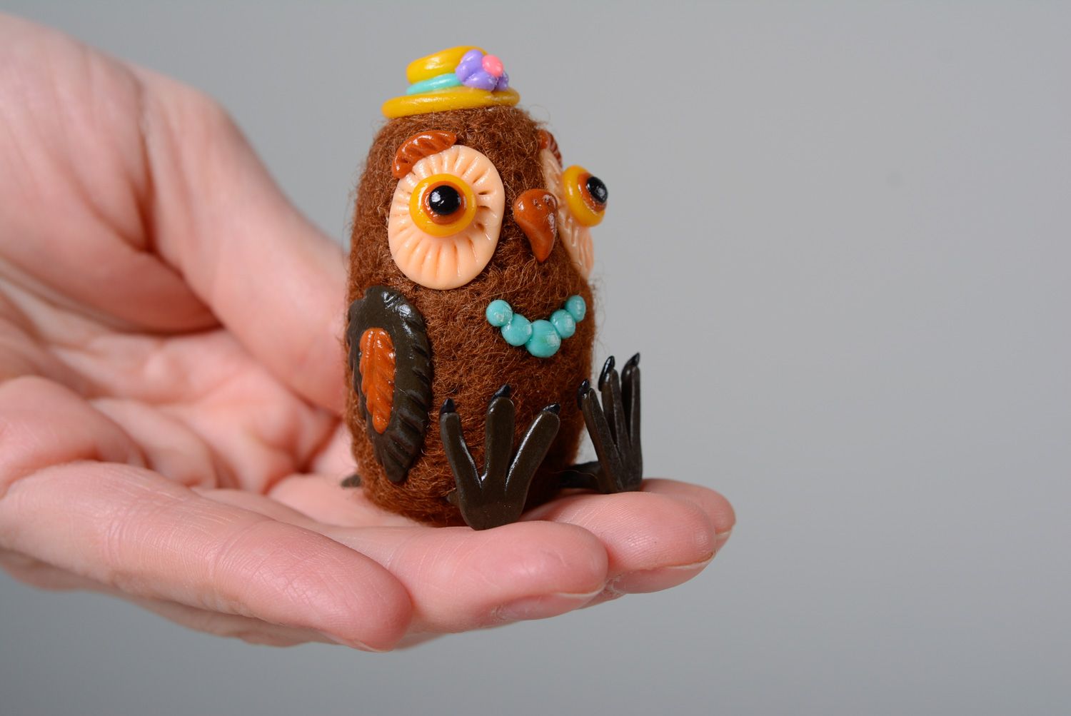 Handmade felted wool miniature toy Owl photo 5