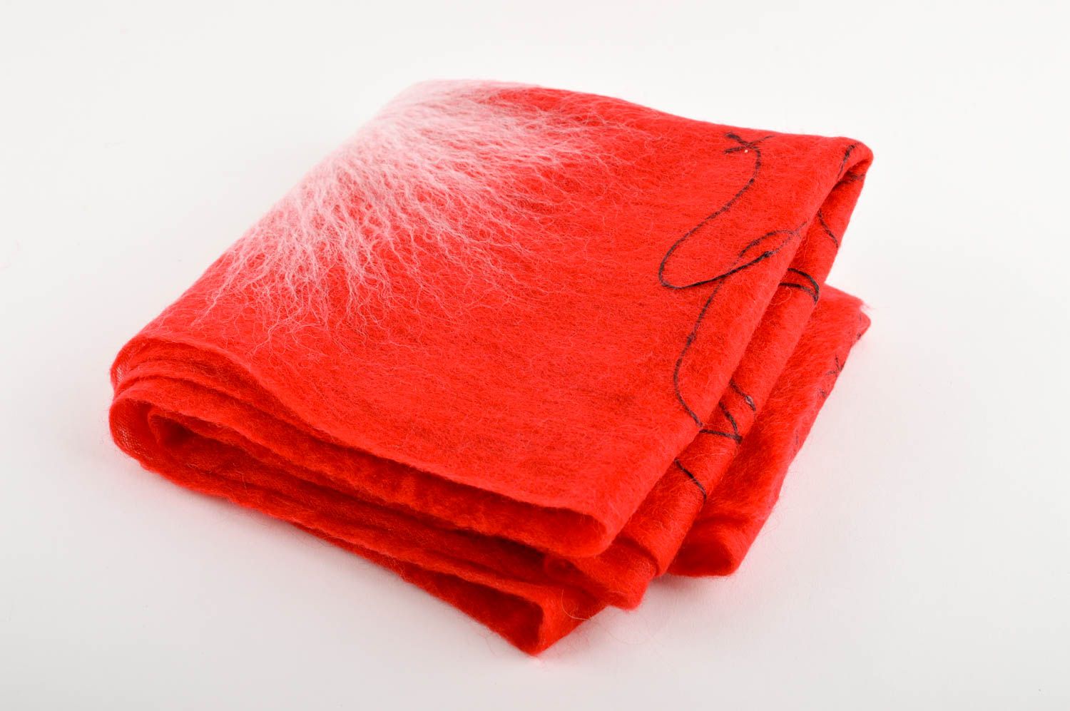 Шерстяной шарф красный яркий шарф ручной работы шарф под плащ с узорами фото 4