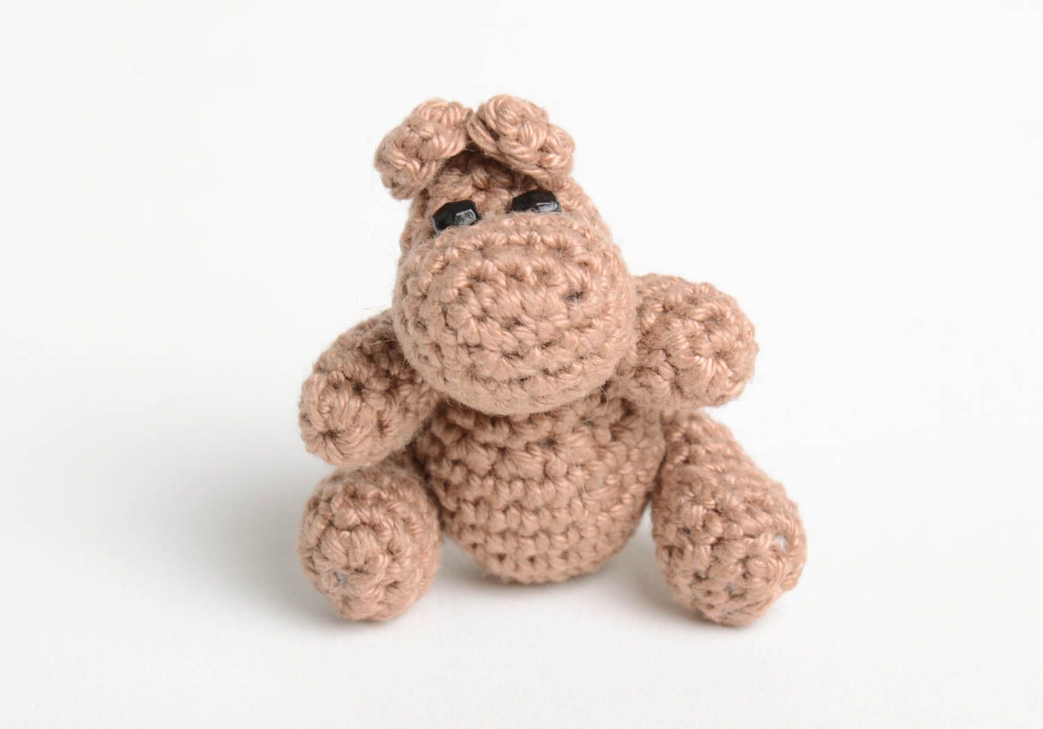 Jouet tricoté Peluche hippo fait main au crochet marron Cadeau enfant coton photo 2