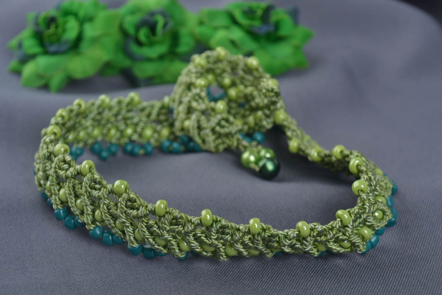 Handmade Rocailles Kette Damen Collier Halsketten Damen Halsketten Frauen grün foto 1