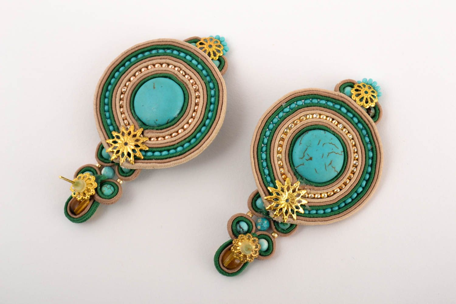 Handmade earrings in ethnic style beautiful cute earrings soutache accessory photo 1