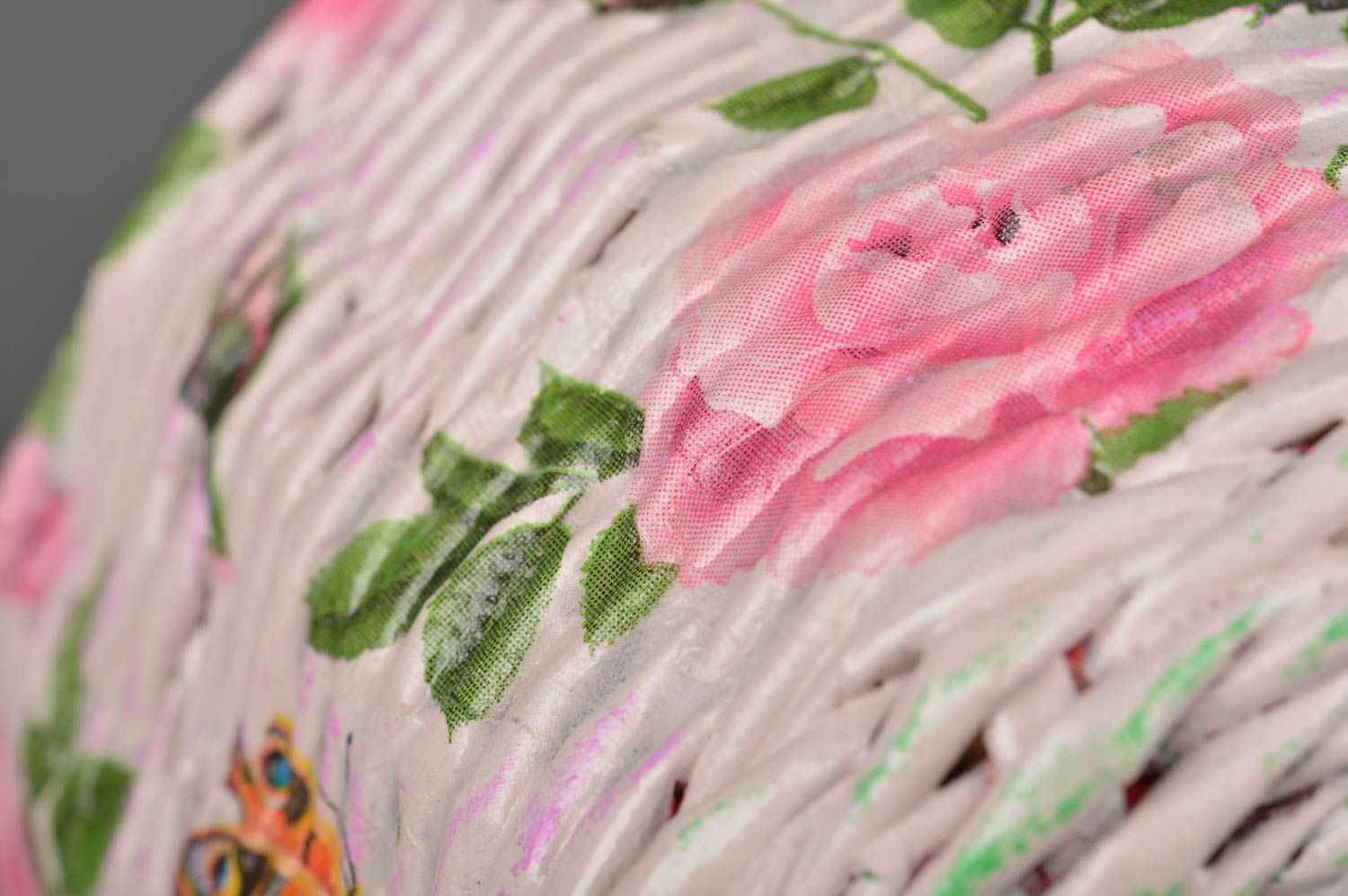 Handmade Korb aus Papier Tisch Deko Korb Aufbewahrung rosa rund originell foto 4