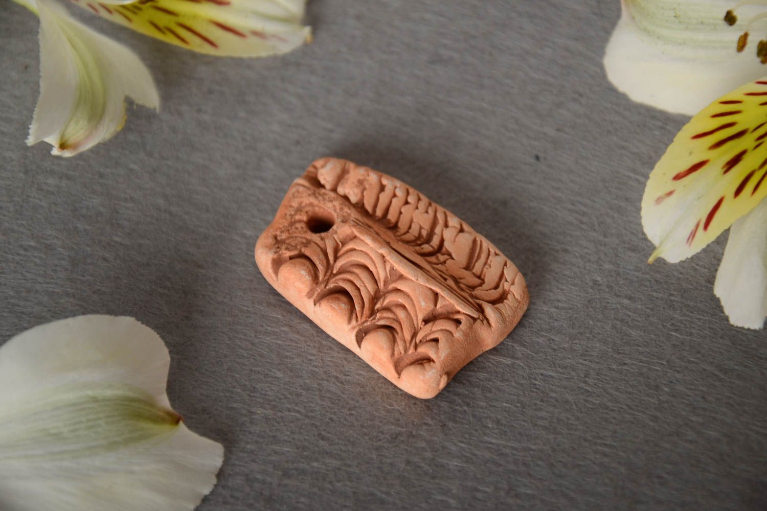 Handmade designer relief clay blank pendant DIY accessory rectangular photo 1