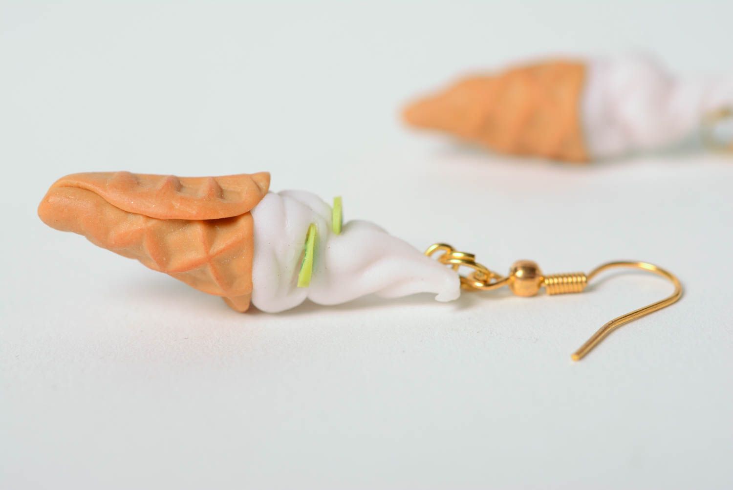Beautiful unusual handmade designer plastic earrings in the shape of ice cream photo 2