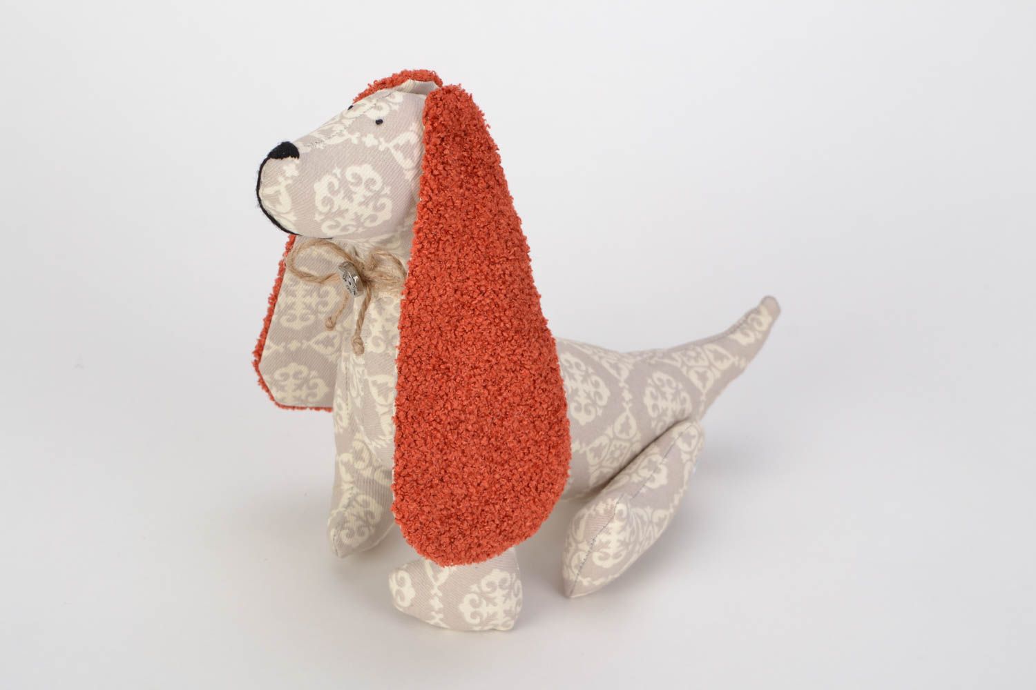 Unusual beautiful handmade natural fabric soft toy in the shape of dog for children photo 5