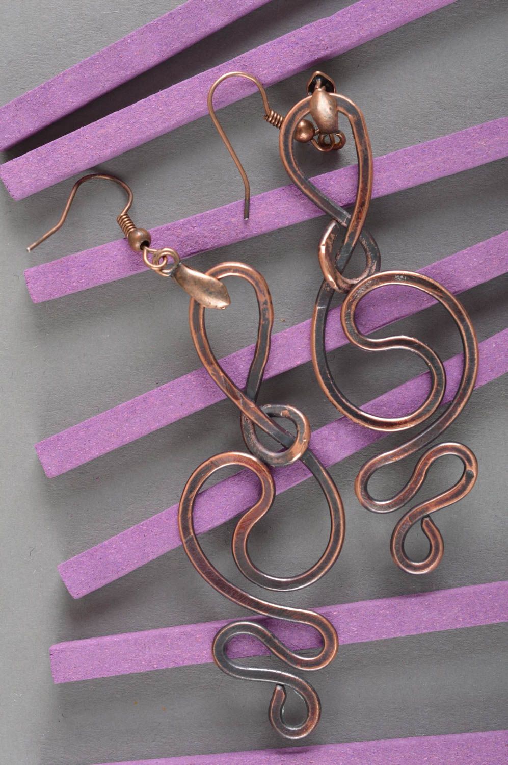 Unusual handmade copper earrings designer metal earrings gifts for her photo 1