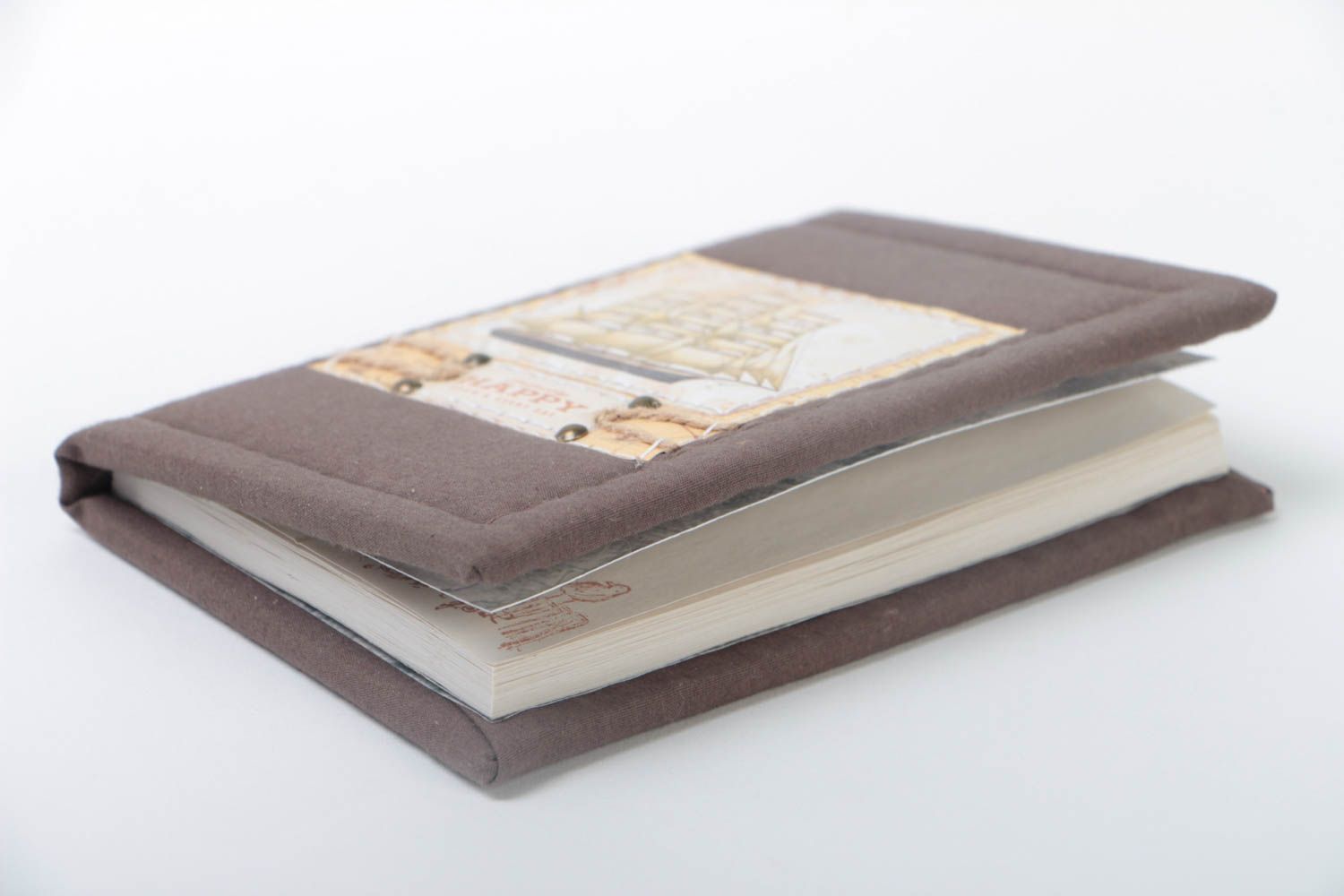 Handmade beautiful notebook writing pad with textile cover brown notebook photo 3