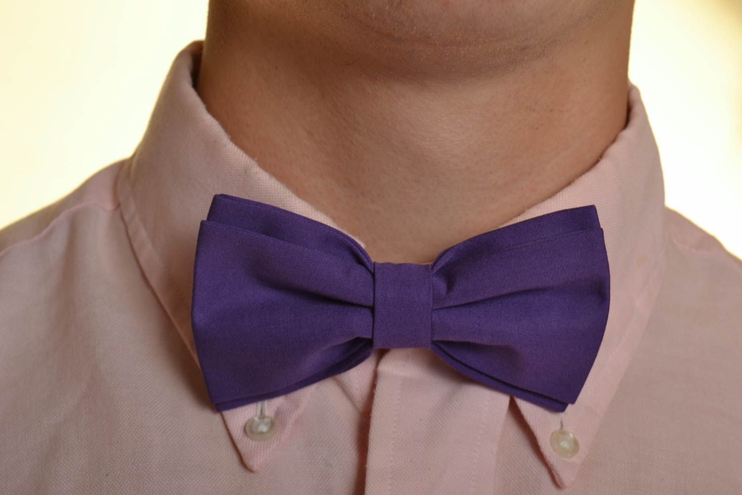 Beautiful violet handmade textile bow tie unisex accessory photo 1