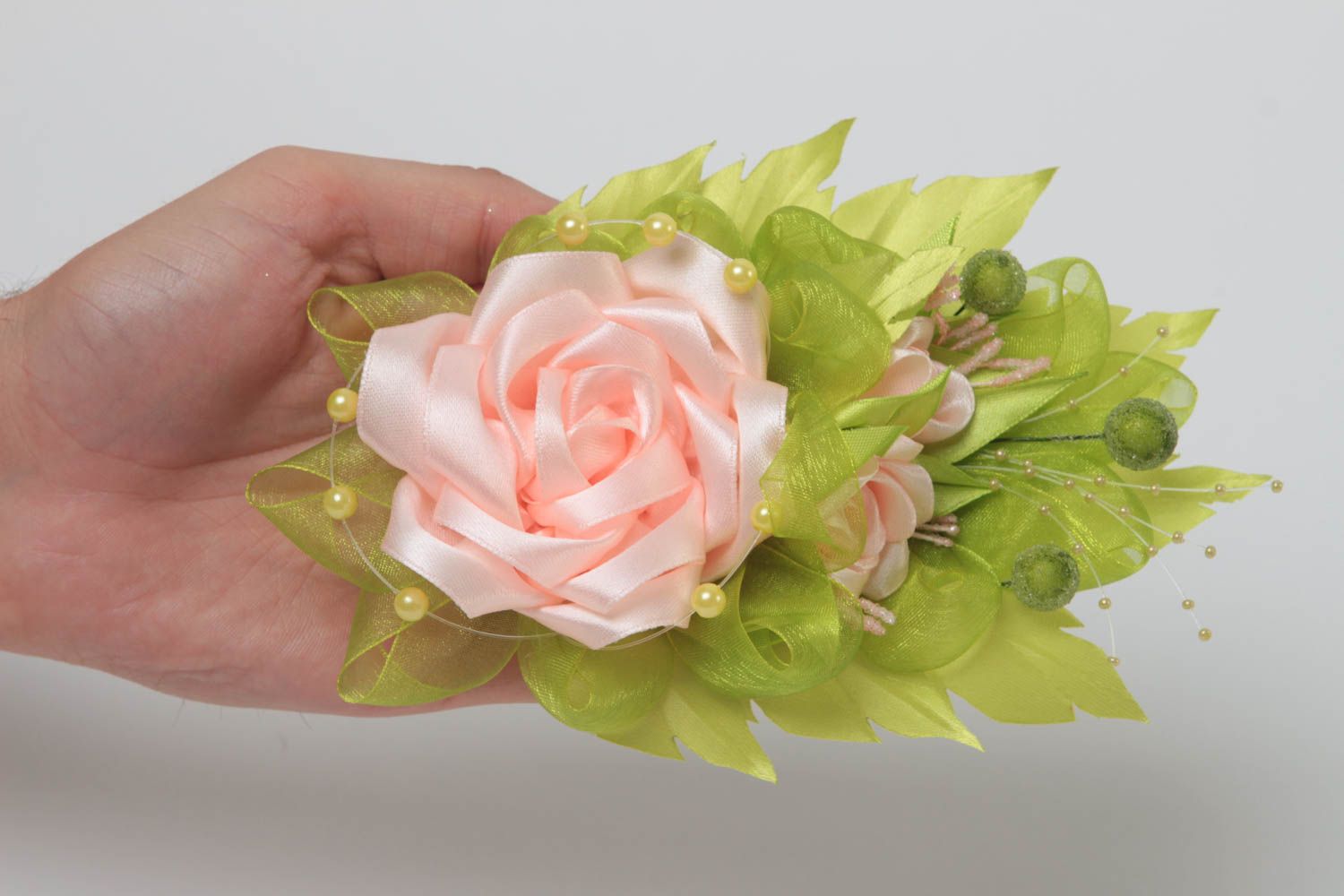 Haarspange Blume handmade Haarschmuck für Kinder Haar Accessoire grün rosa foto 5