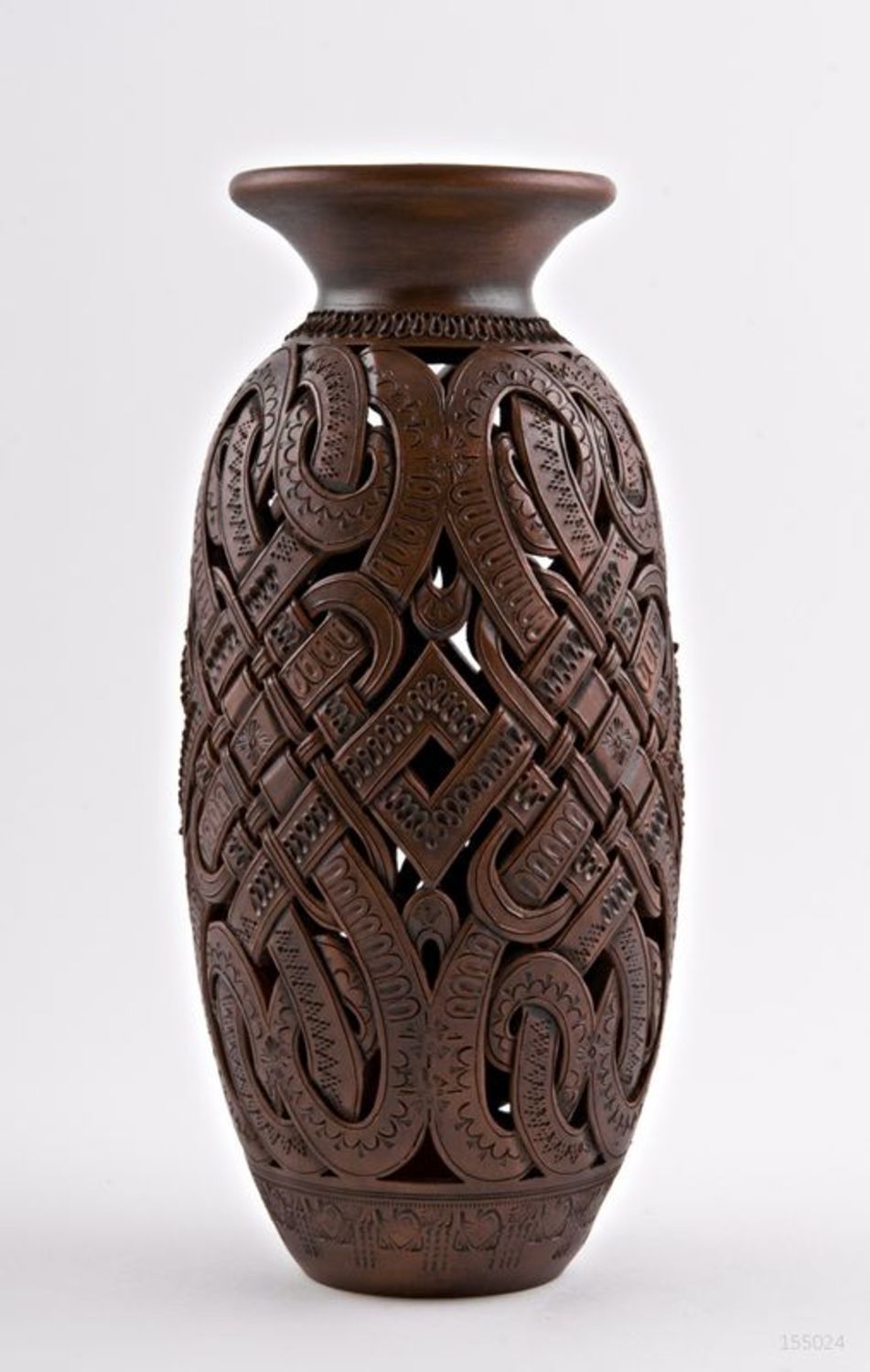 12 inches tall brown decorative vase with carvings 2 lb photo 1