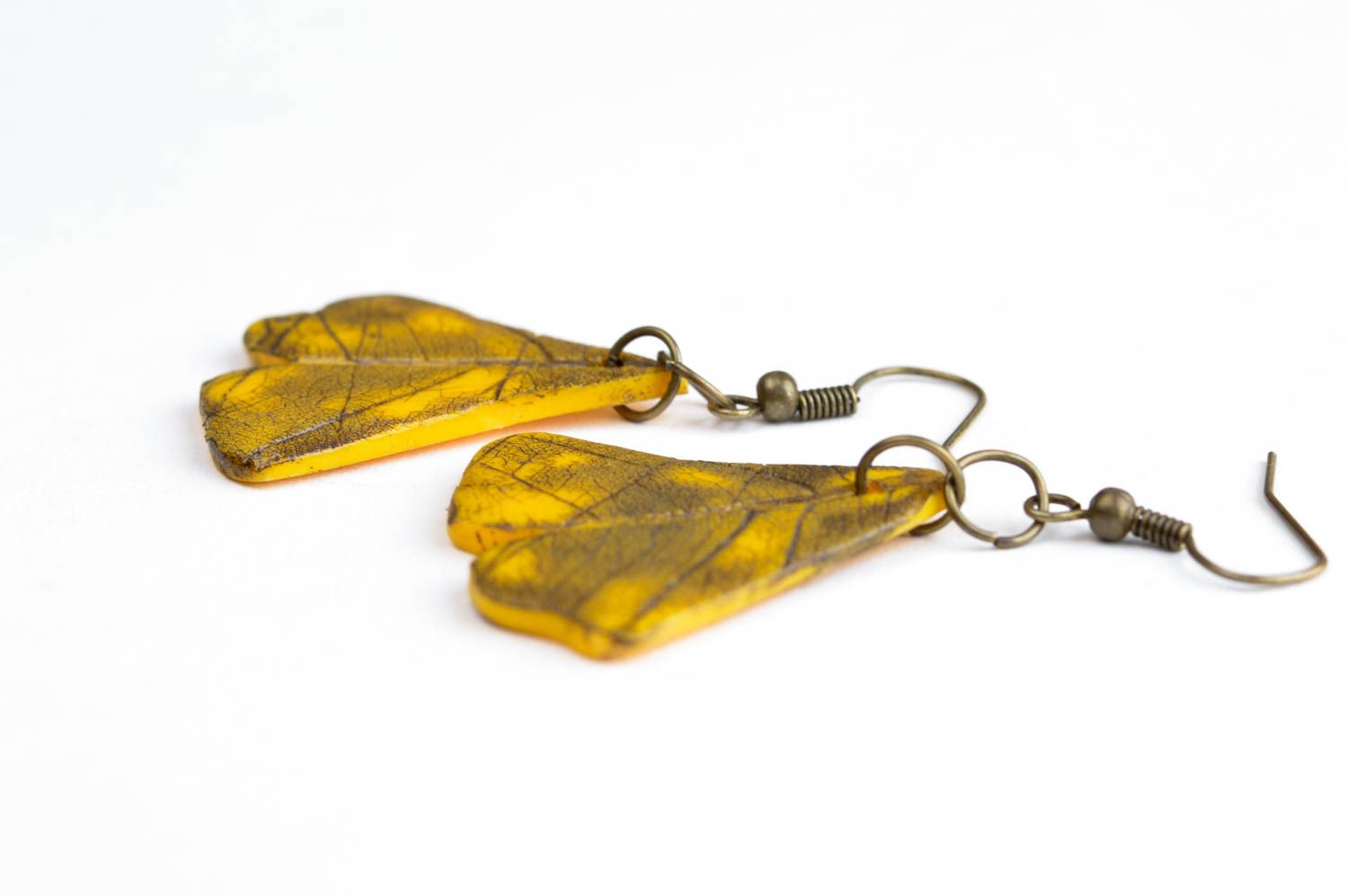 Gelbe Schmuck Ohrringe handmade Polymer Schmuck Accessoire für Frauen Blätter foto 3