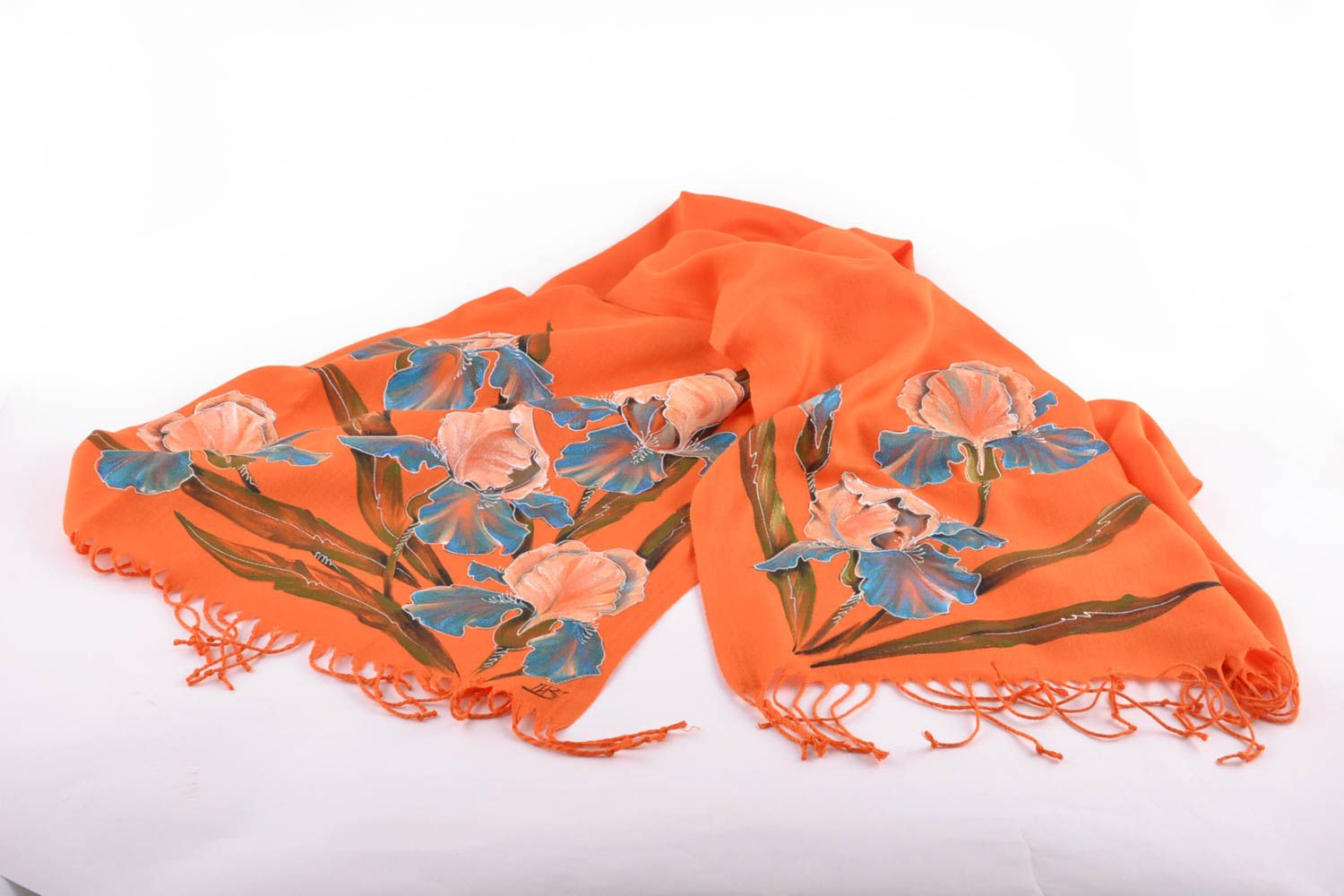 Красивый шарф с росписью оранжевый  фото 4