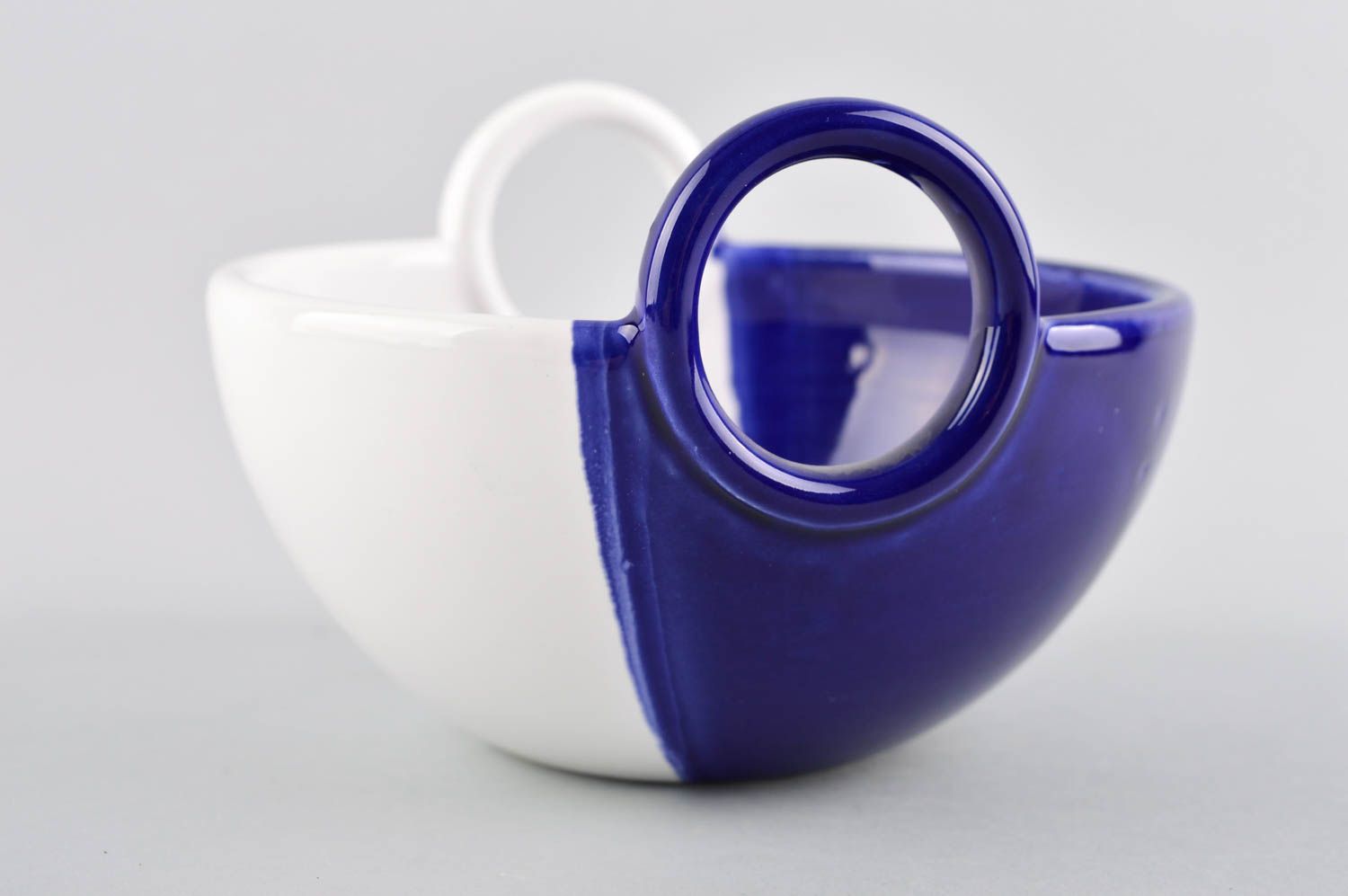 Handmade weiß blaue Keramik Schüssel für Suppe Öko Geschirr Schale aus Ton foto 4