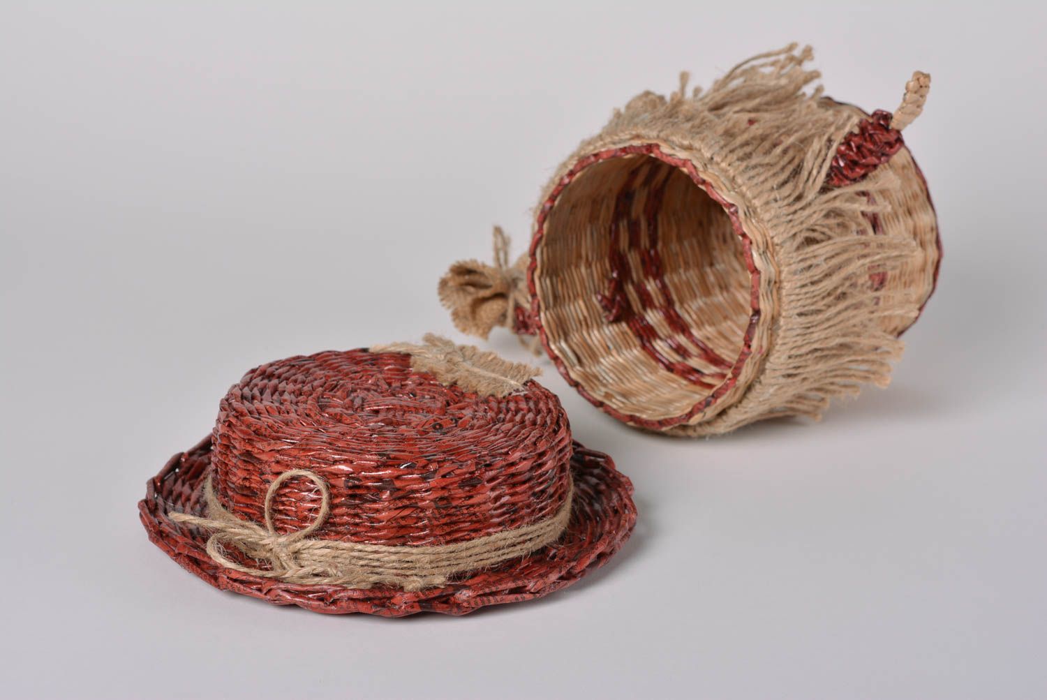 Caja para joyas hecha a mano cesta de mimbre de papel elemento decorativo  foto 4