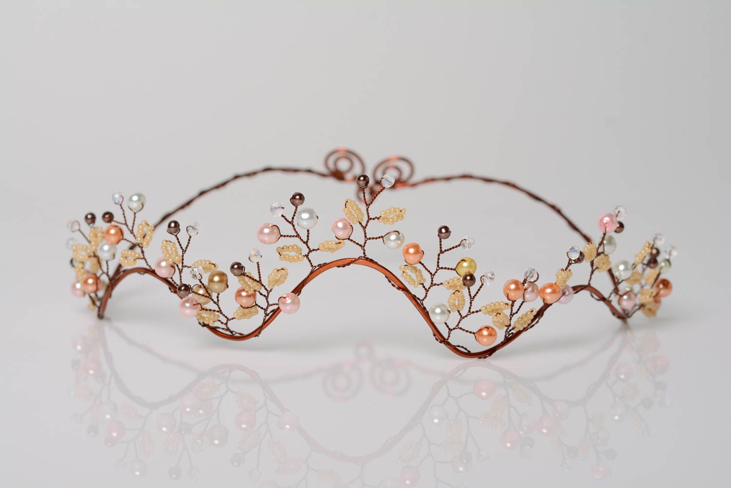 Handmade elegant woven metal wire tiara with beads beautiful hair accessory photo 1
