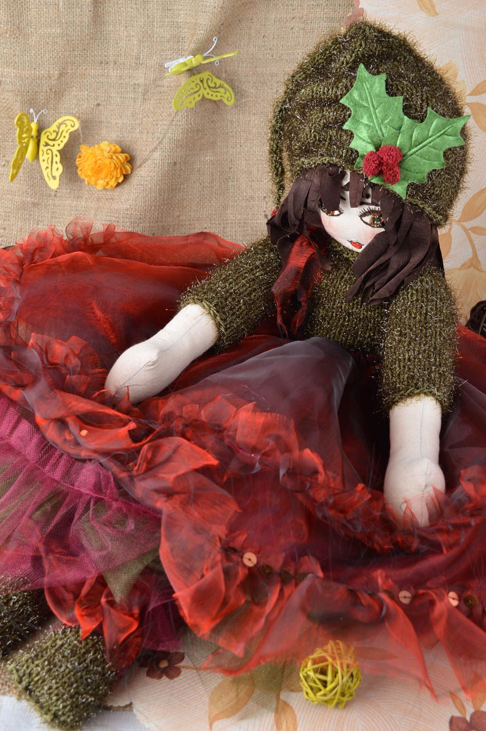 Muñeca de trapo hecha a mano peluche artesanal decoración de dormitorio foto 1