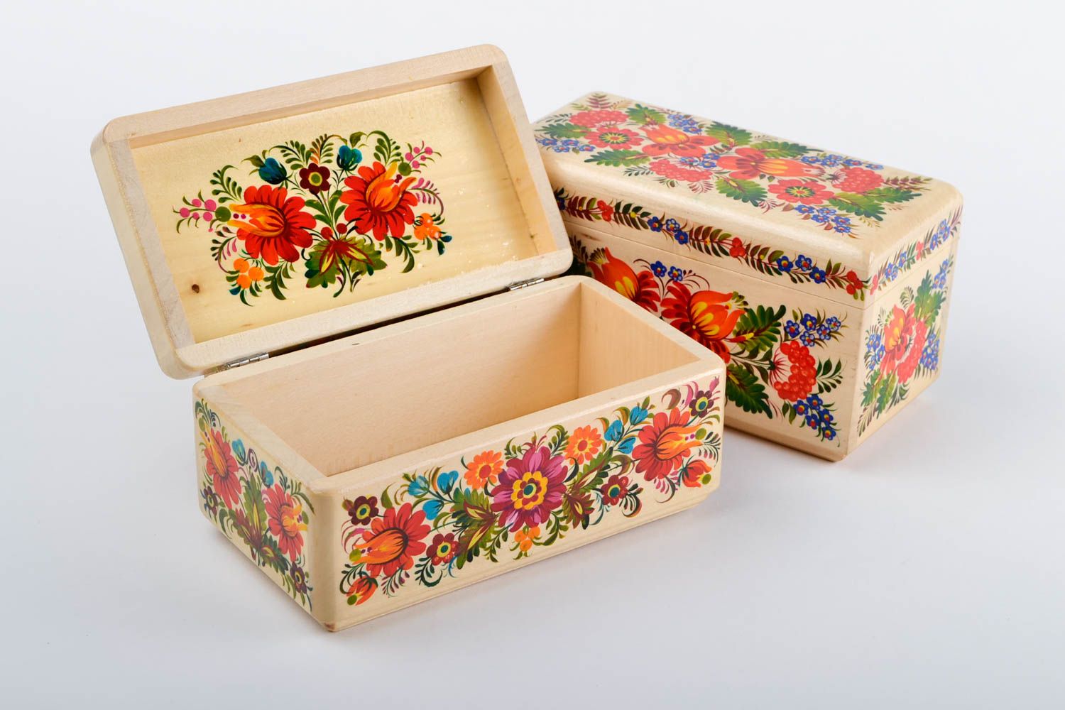 Jolies Boîtes à bijoux fait main 2 pièces Décoration maison en bois peintes photo 4