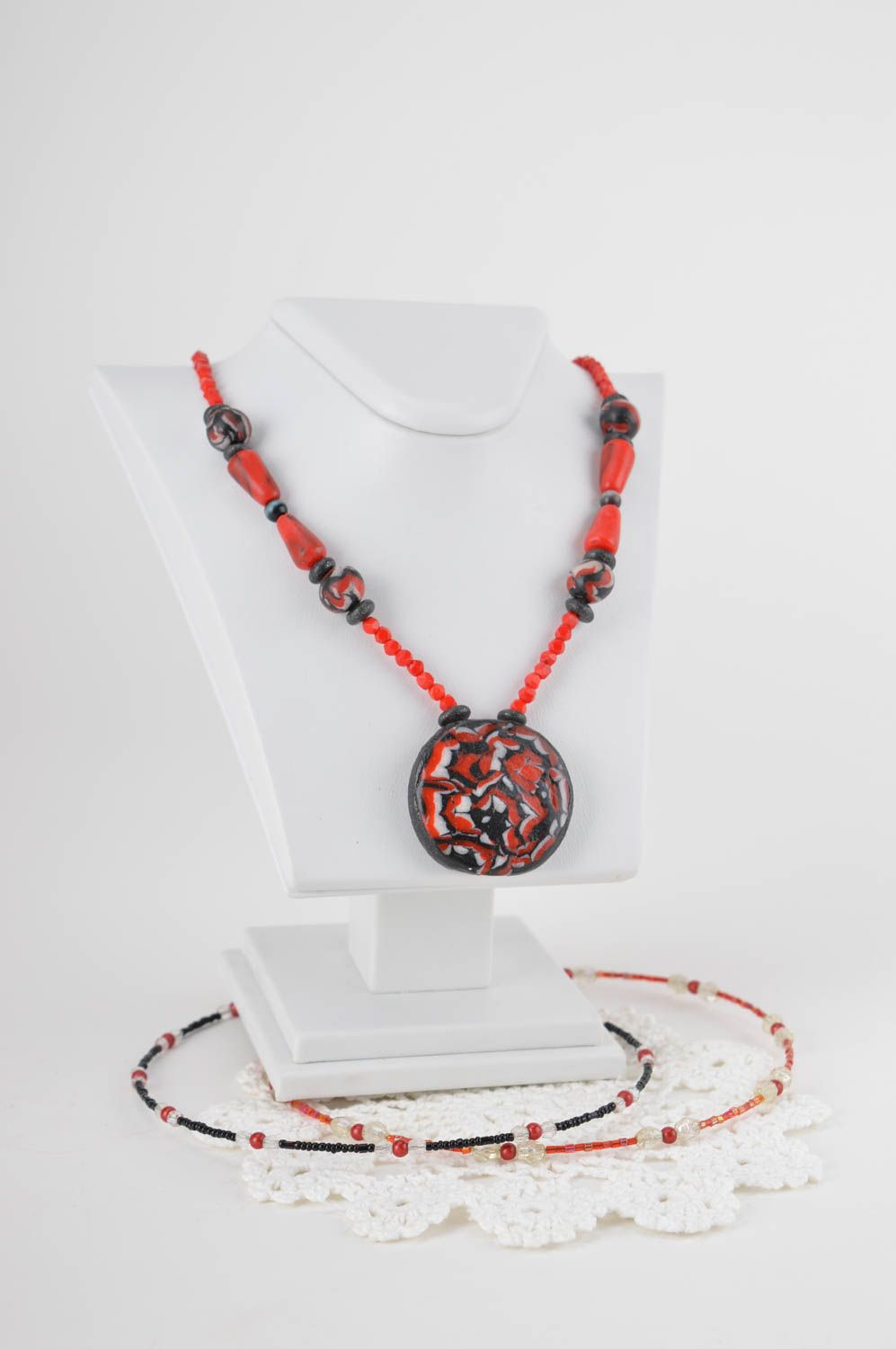 Collier Kette handgefertigt Polymer Clay Schmuck Halskette Frauen in Rot foto 1