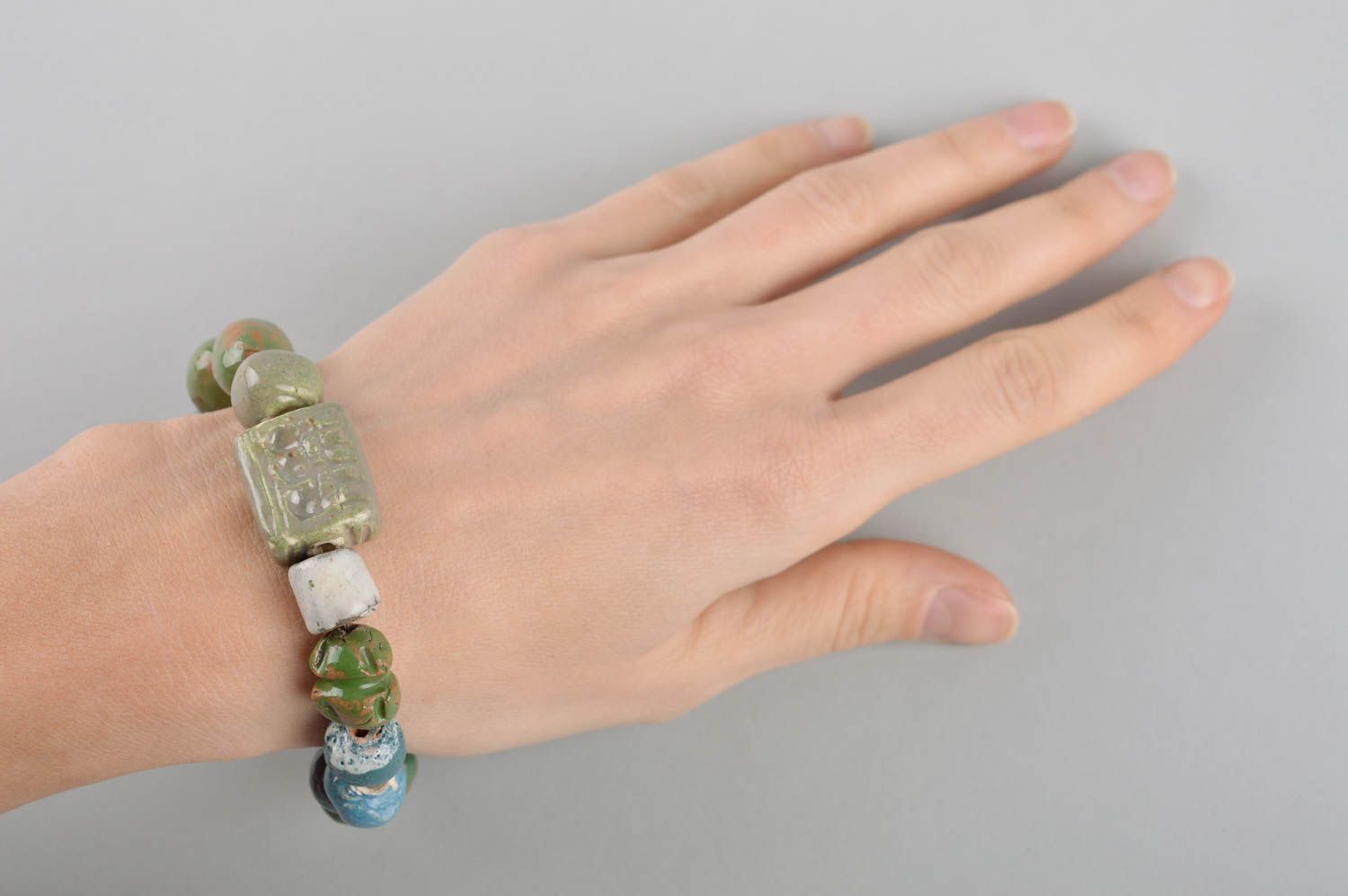 Bracelet céramique Bijou fait main vert-bleu original Cadeau femme original photo 5