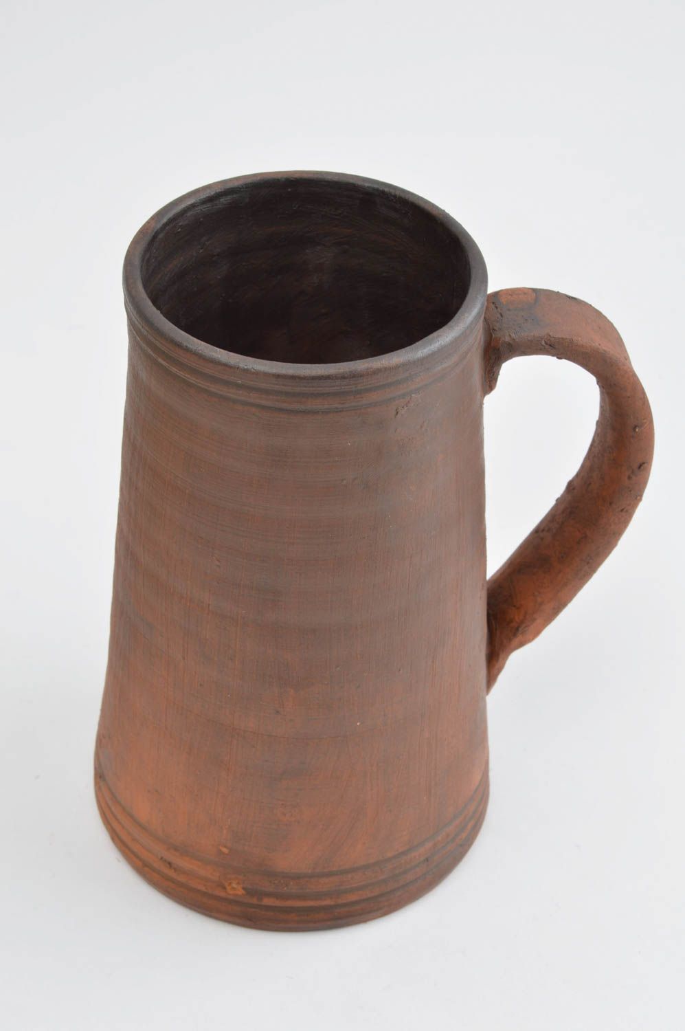 Handmade ceramic beer mug 25 oz with handle and molded pattern 1,58 lb photo 3