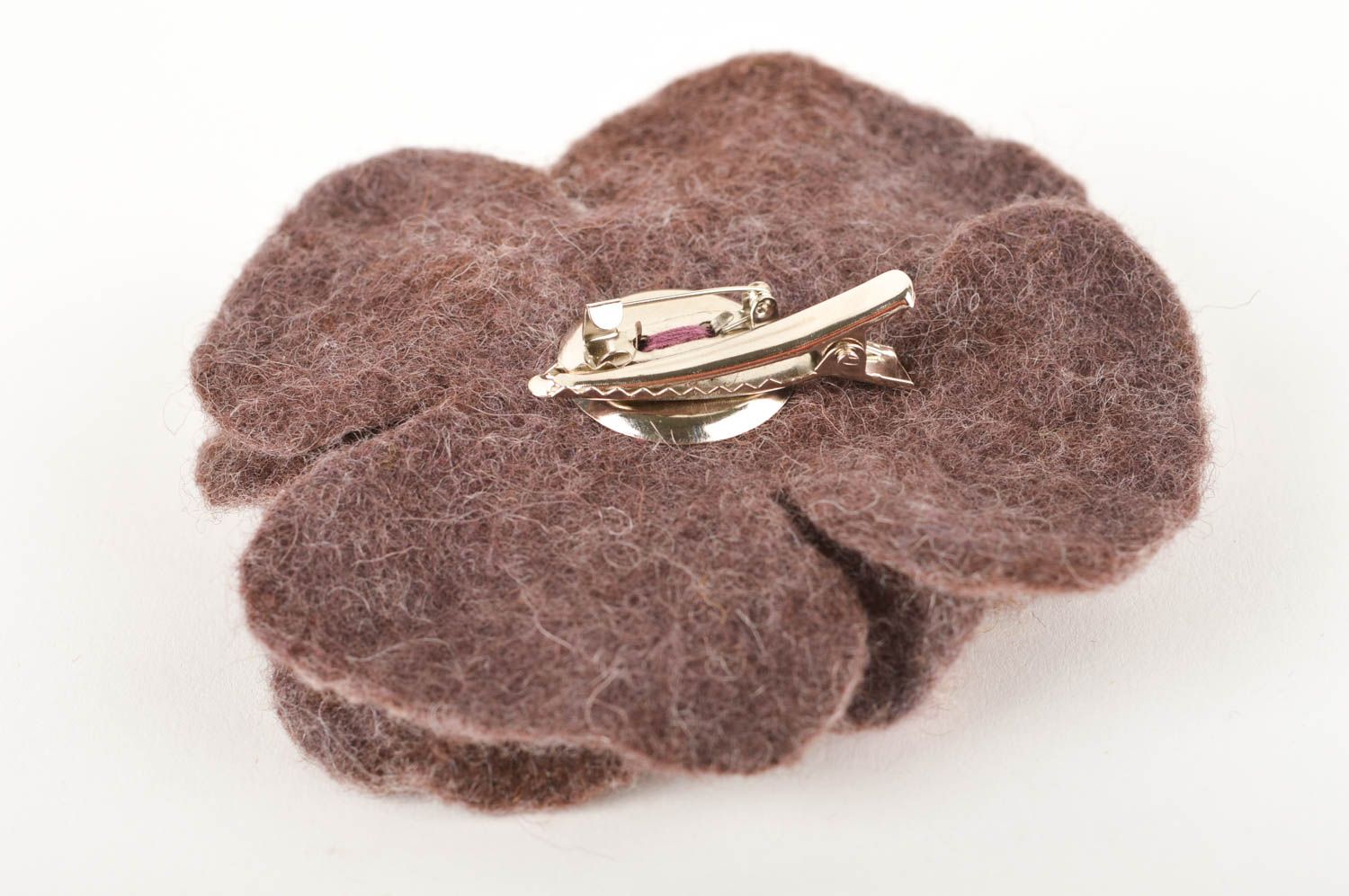 Broche Barrette fleur faite main en laine feutrée rose-marron Cadeau femme photo 5