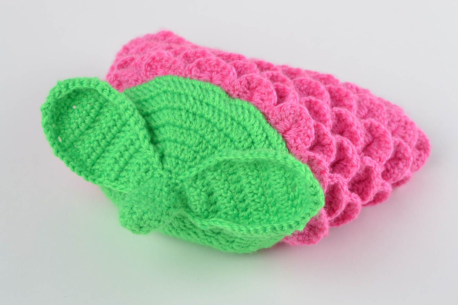 Bonnet tricot fait main Chapeau au crochet Vêtement pour enfant vert rose photo 5