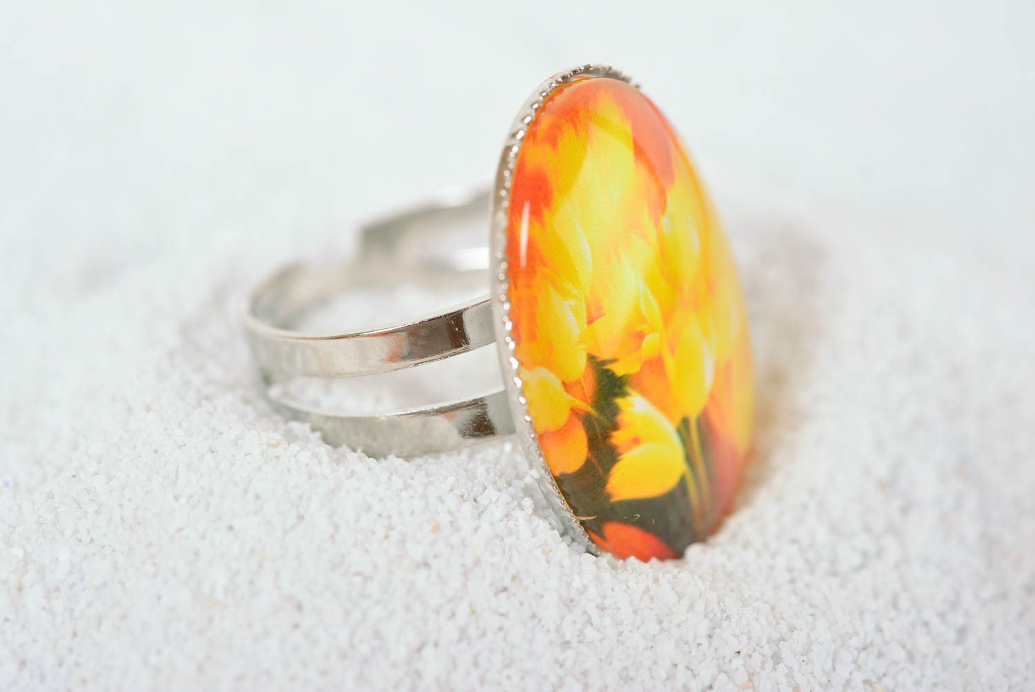 Кольцо ручной работы модная бижутерия круглое кольцо с цветочным принтом фото 1