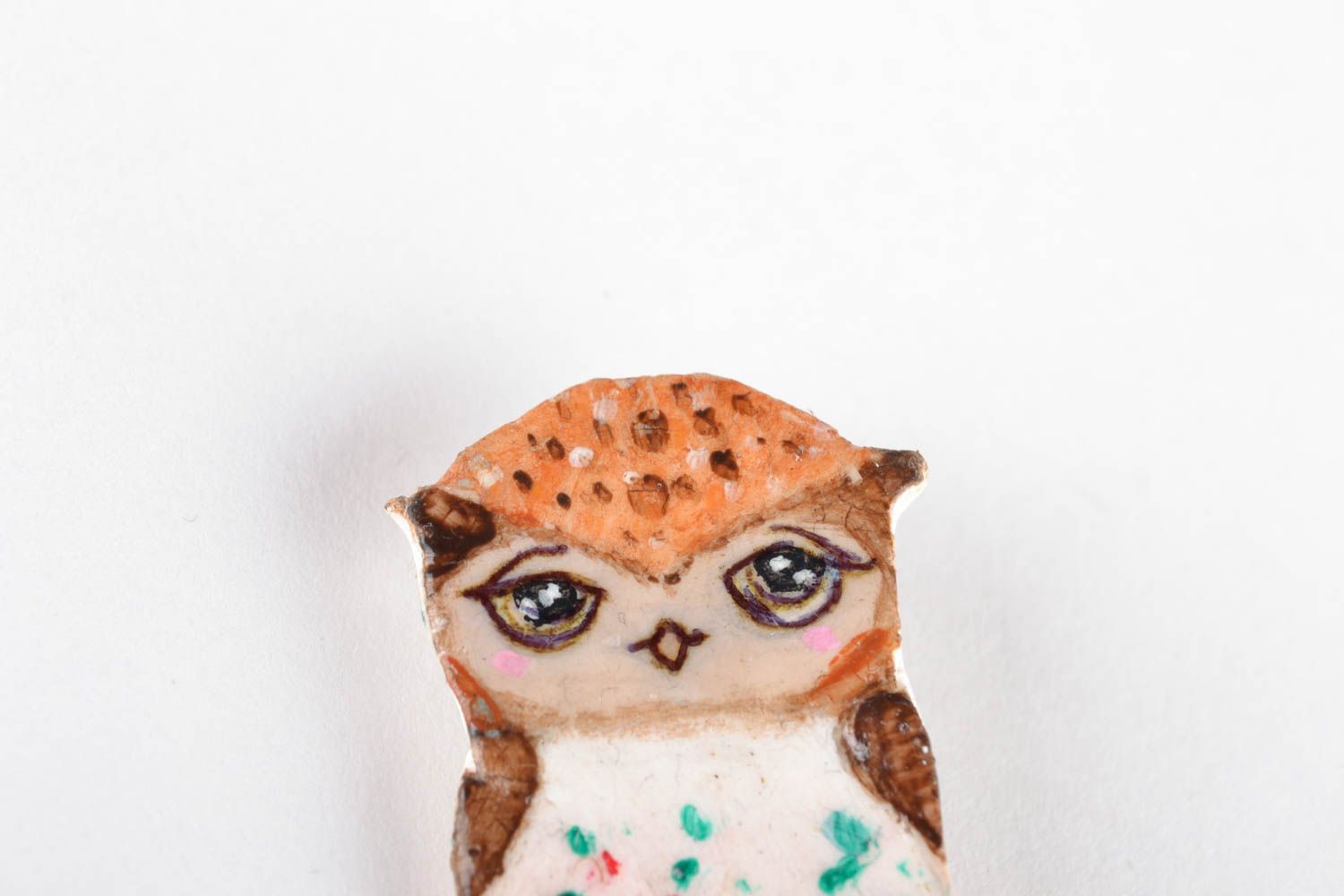 Polymer clay brooch in the shape of owl photo 4
