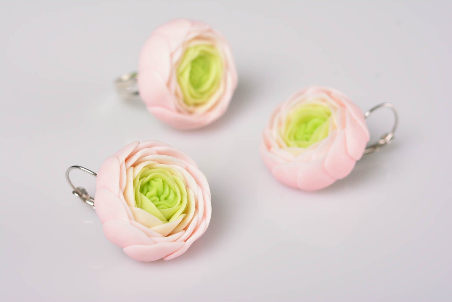 Blumen Schmuckset Collier Ohrringe und Ring aus Polymerton handmade künstlerisch foto 2