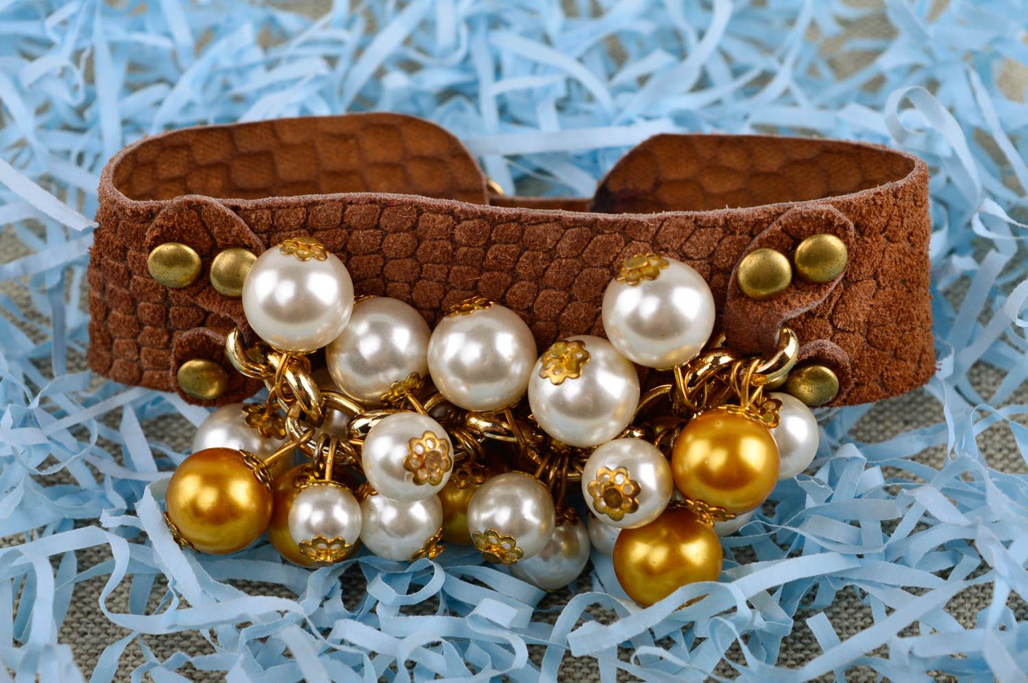 Handmade designer leather bracelet female brown bracelet wide wrist jewelry photo 1
