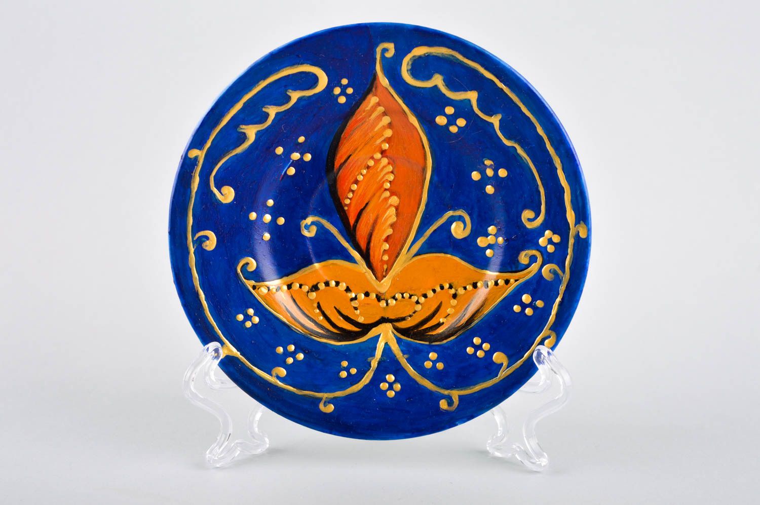 Расписная тарелка ручной работы керамическая тарелка красивая глиняная посуда фото 2