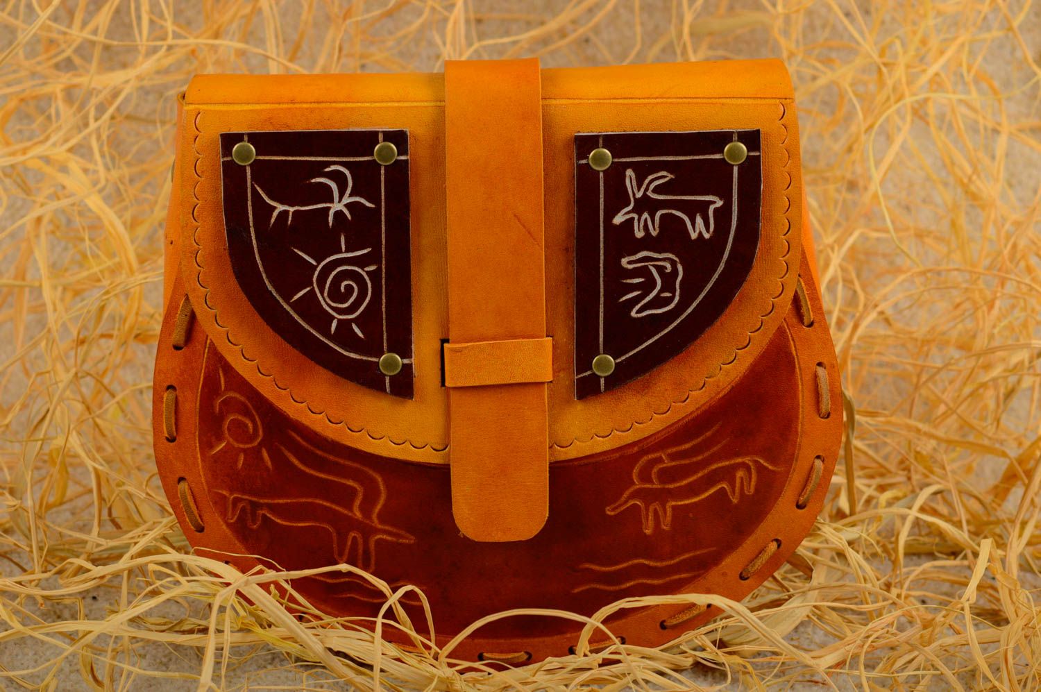 Bolso de cuero natural marrón regalo original hecho a mano accesorio de moda foto 1