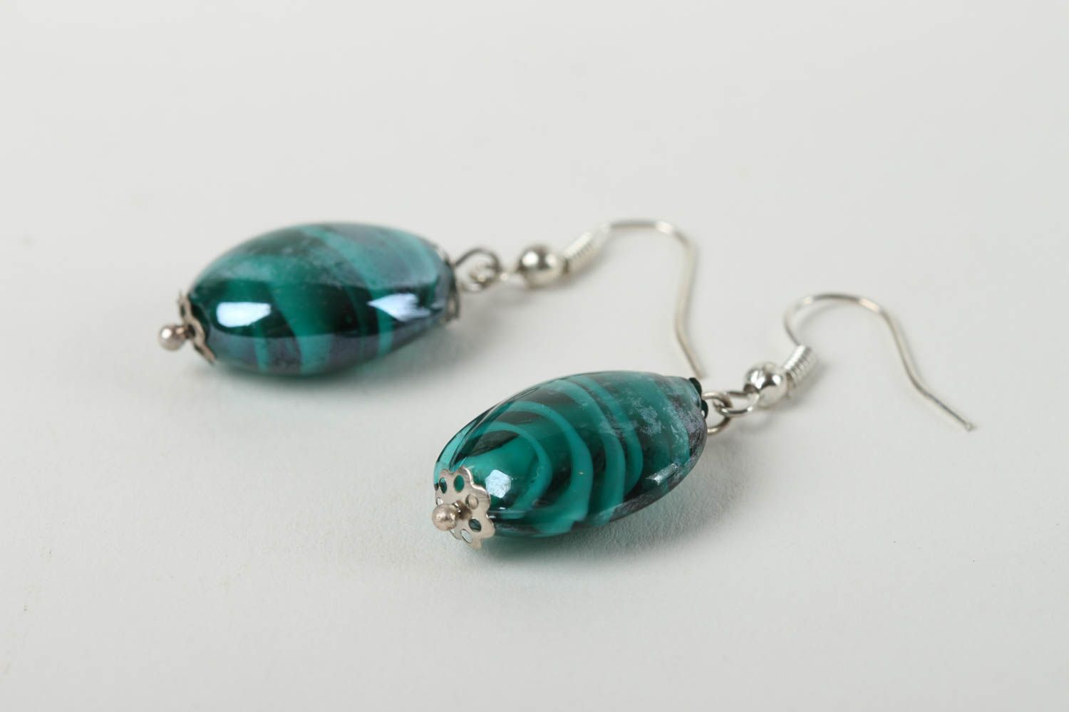 Handmade green earrings stylish glass accessories beautiful elite jewelry photo 3