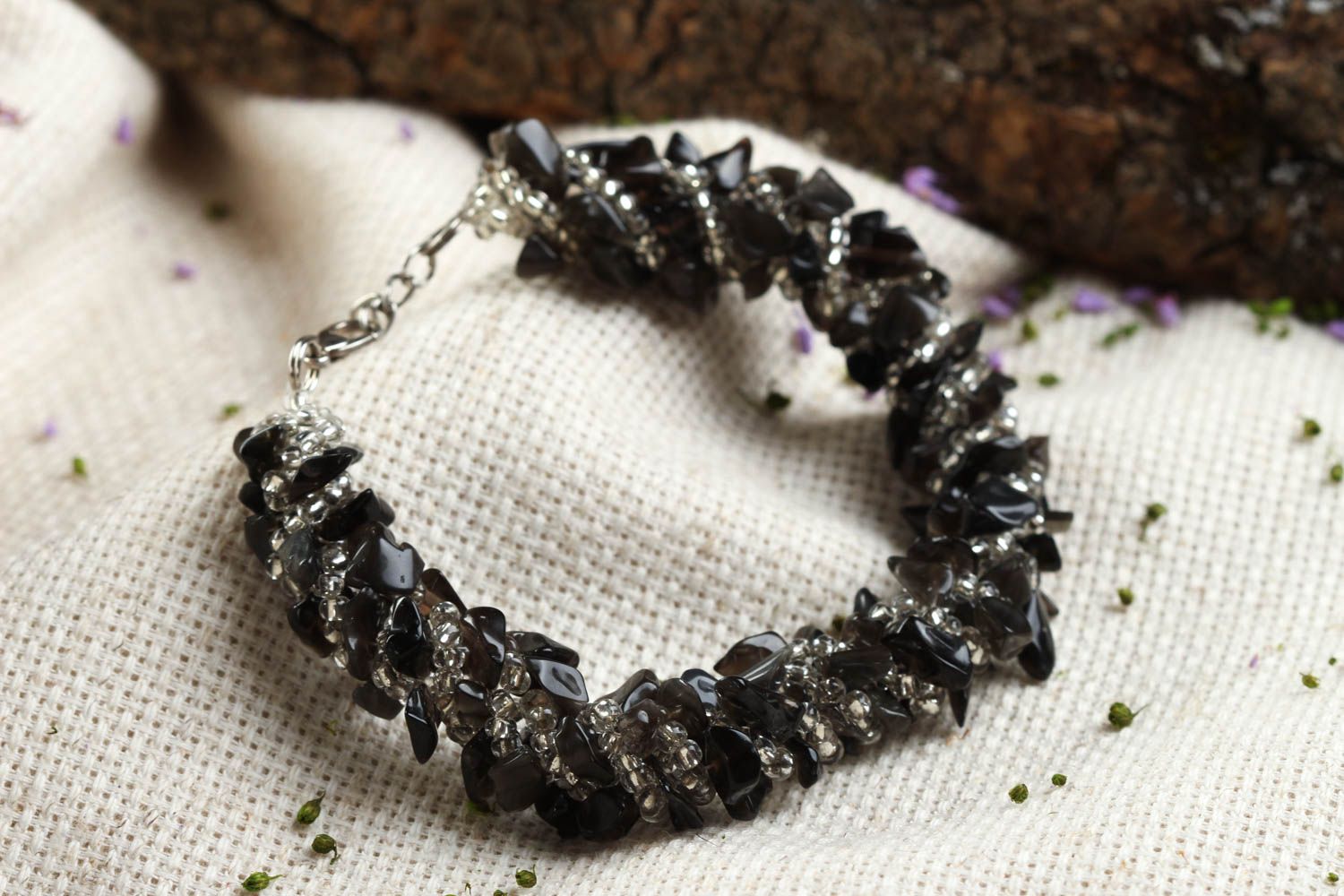 Bracelet perles rocaille Bijou fait main agate noire Accessoire femme design photo 1