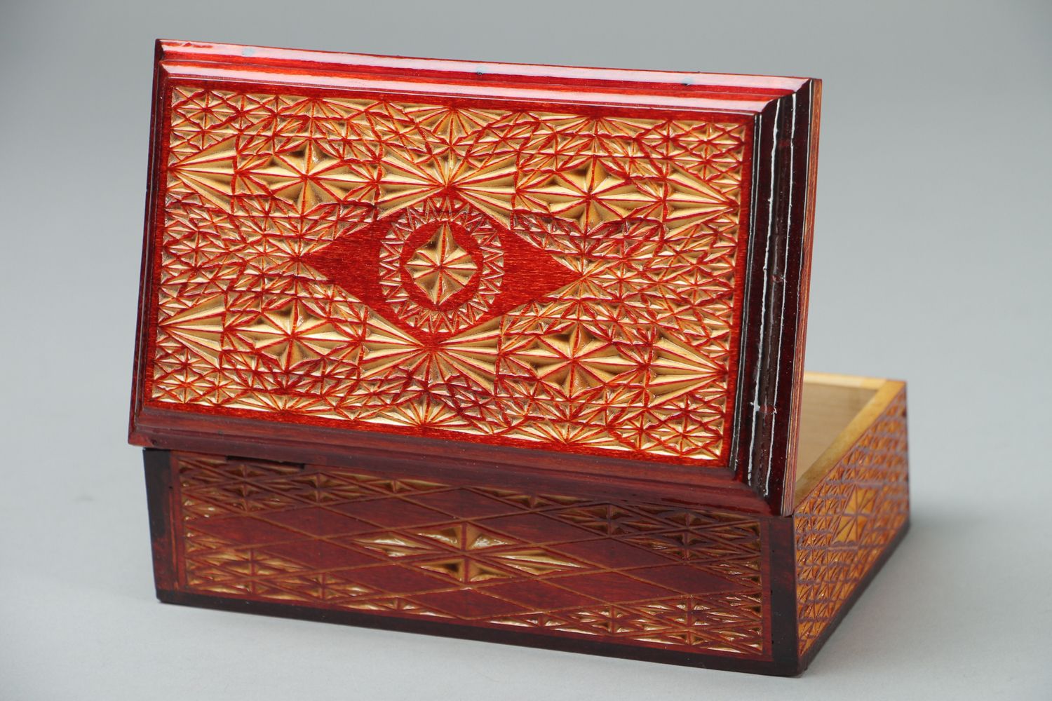 Handmade rectangular beautiful wood carved jewelry box photo 2